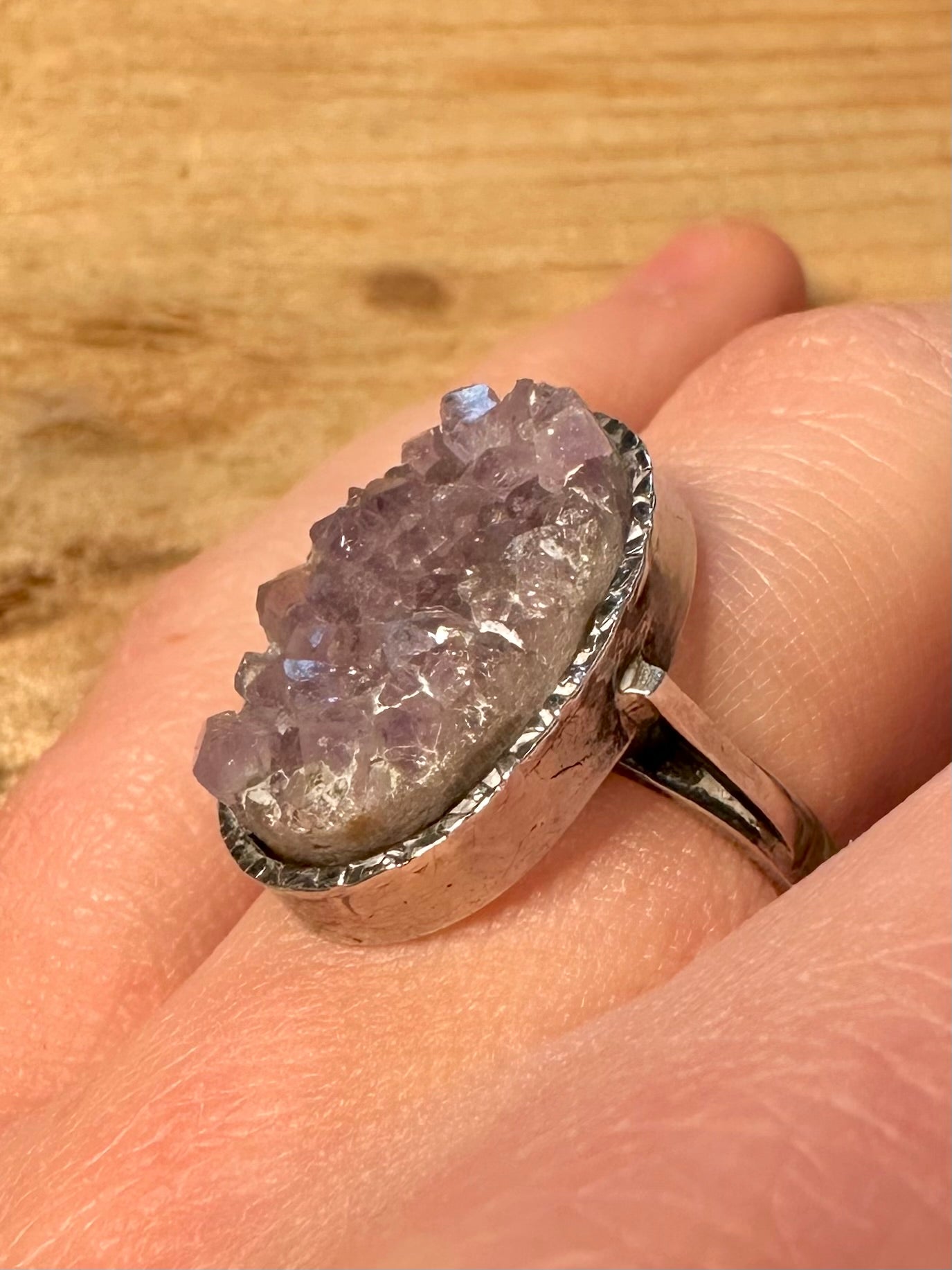 Vintage Raw Amethyst Oval 925 Silver Size O Ring