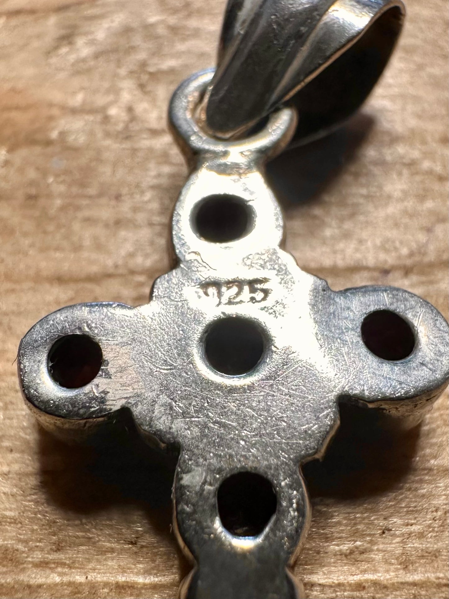 Vintage Garnet Cross 925 Silver Pendant