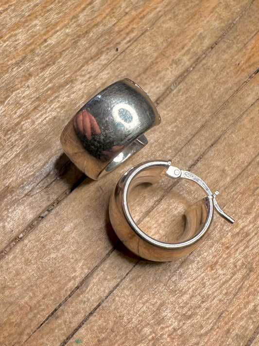 Vintage Chunky Hoops 925 Sterling Silver Earrings