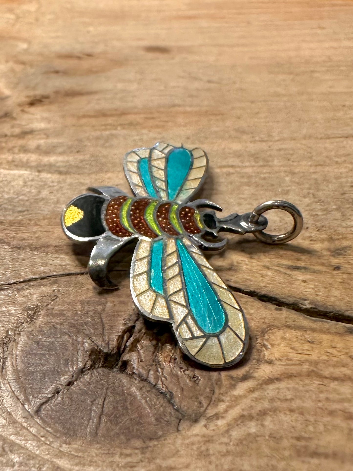Vintage Enamel Bee Mexican 925 Silver Pendant