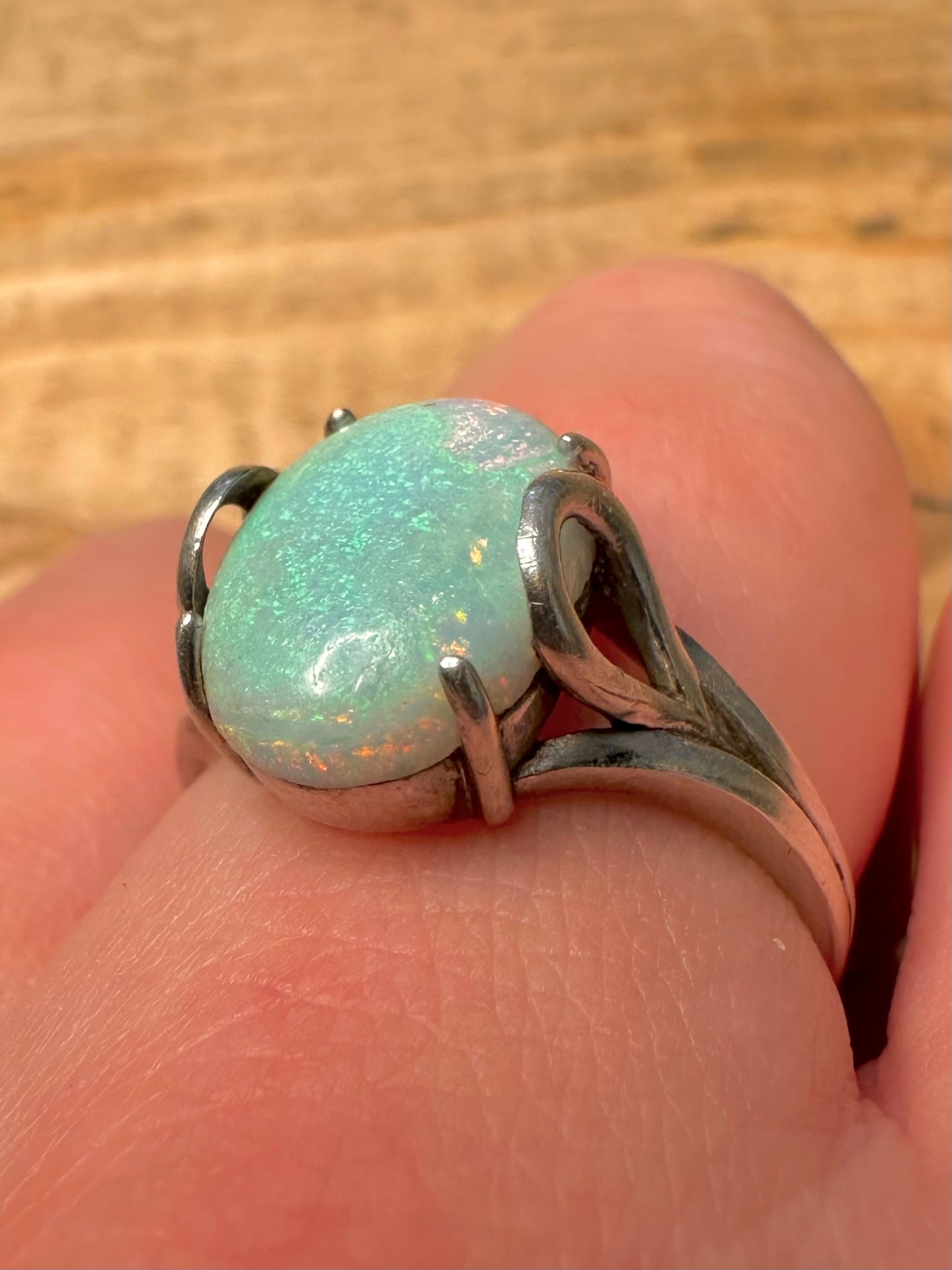 Vintage Opal 925 Silver Size U Ring