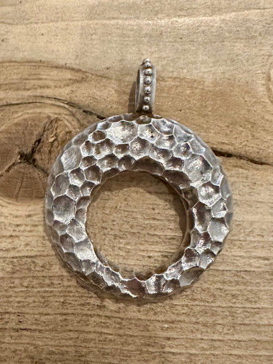 Vintage Abstract Textured Circle 925 Silver Pendant