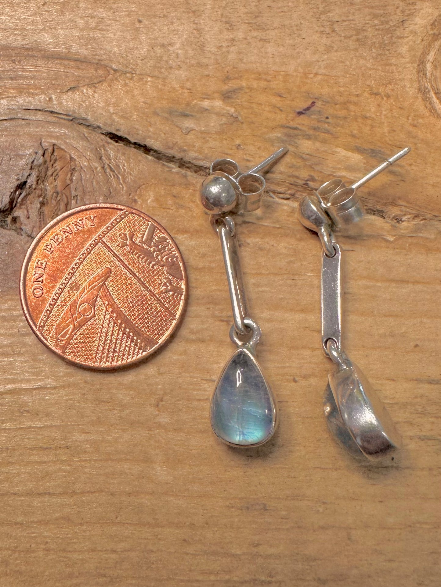 Modernist Moonstone Tear Drop 925 Silver Earrings