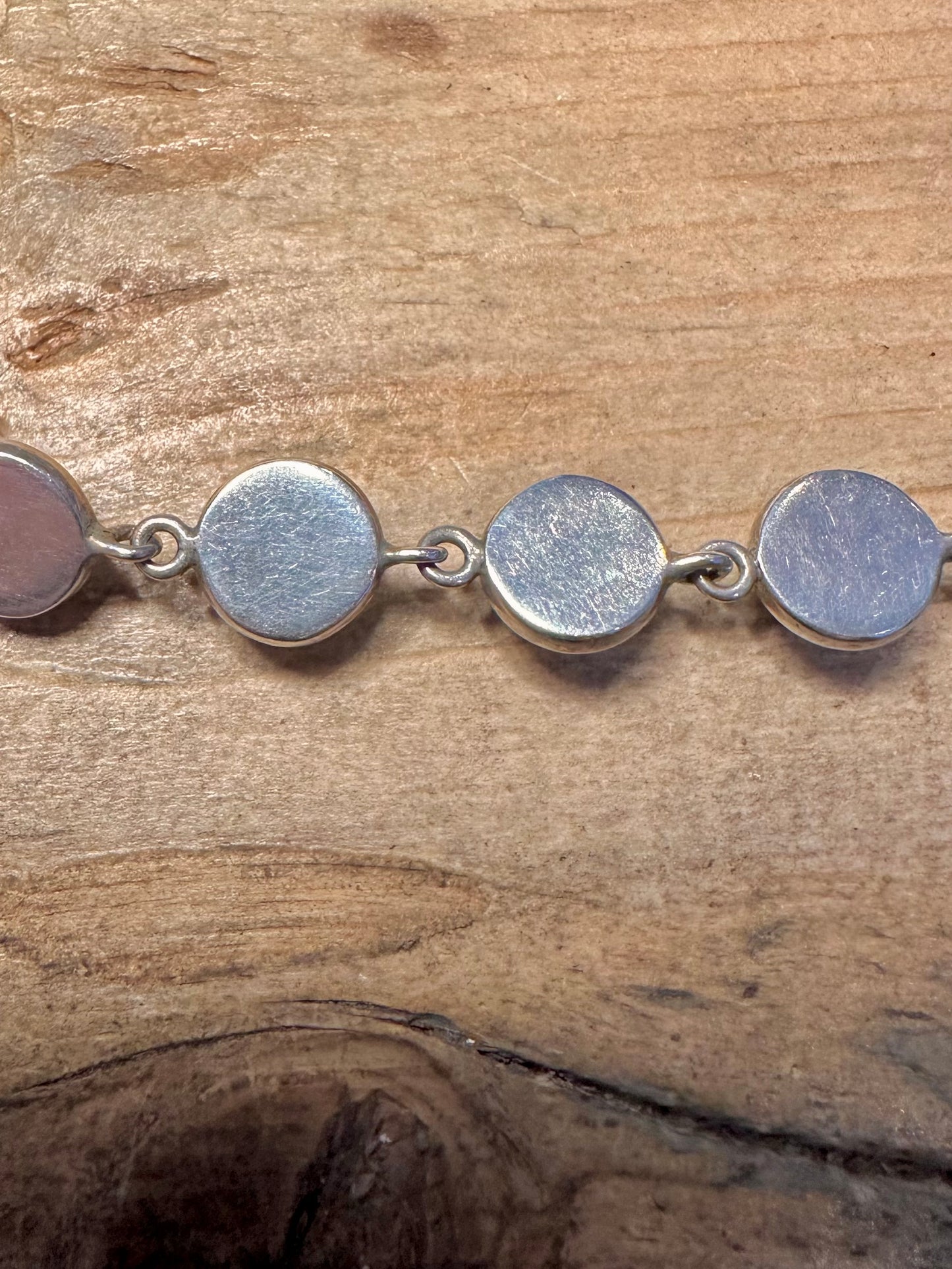 Vintage Moonstone Circle Link 925 Silver 7.3 inch Bracelet