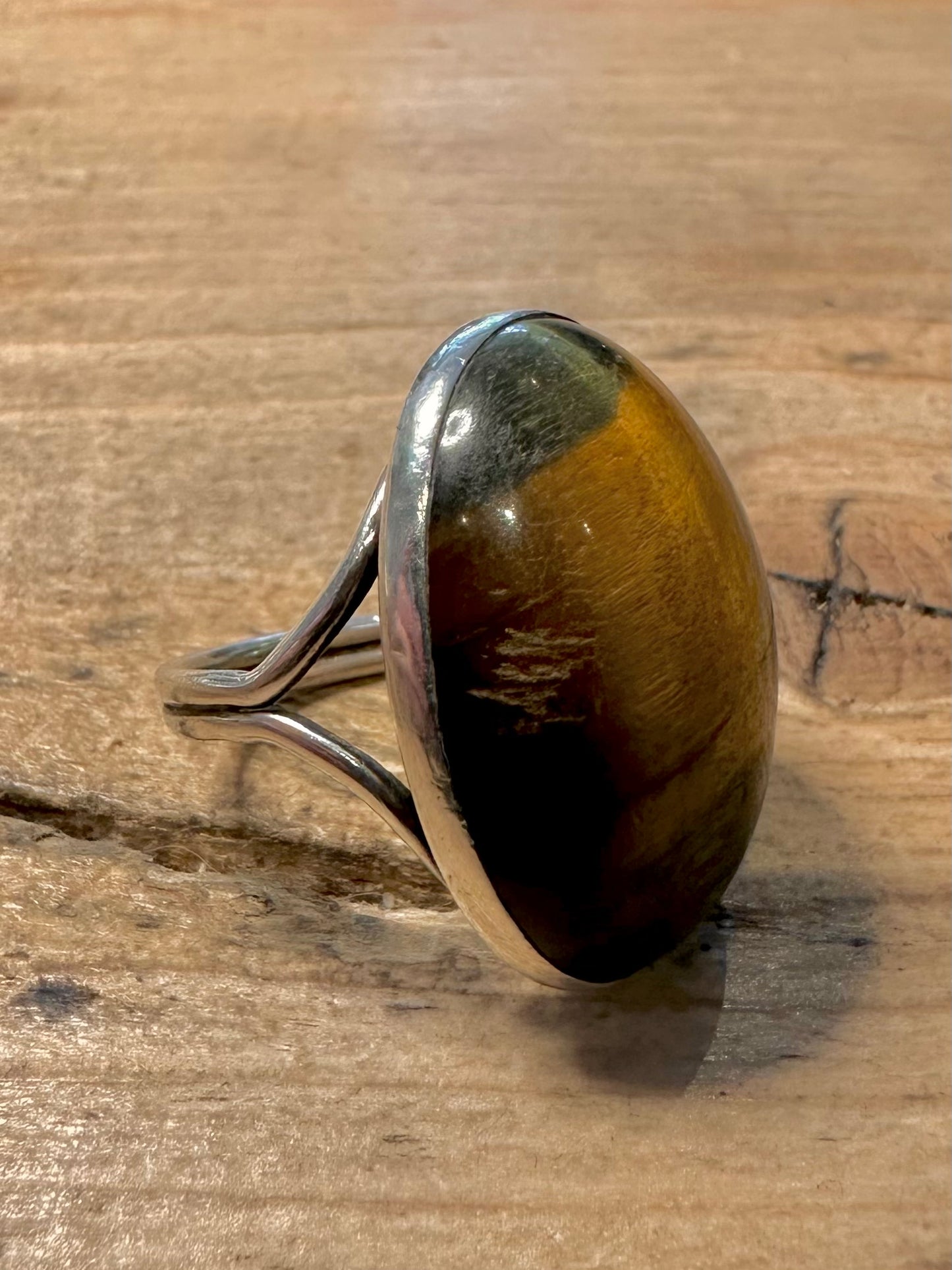Vintage Oval Tigers Eye 925 Silver Size K Ring
