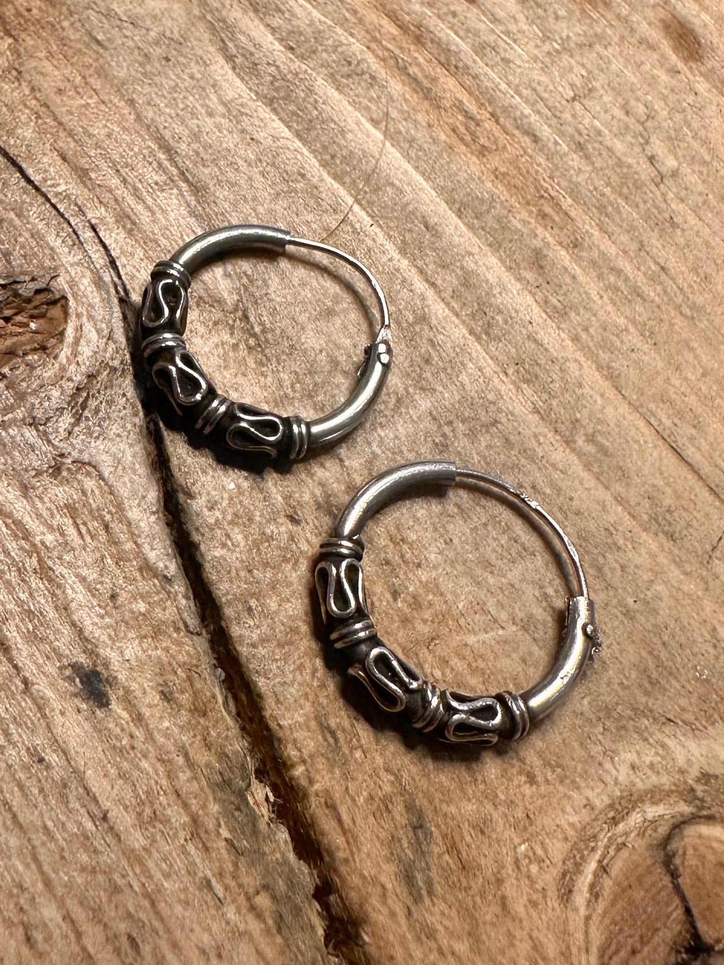 Vintage Tribal Hoops 925 Silver Earrings