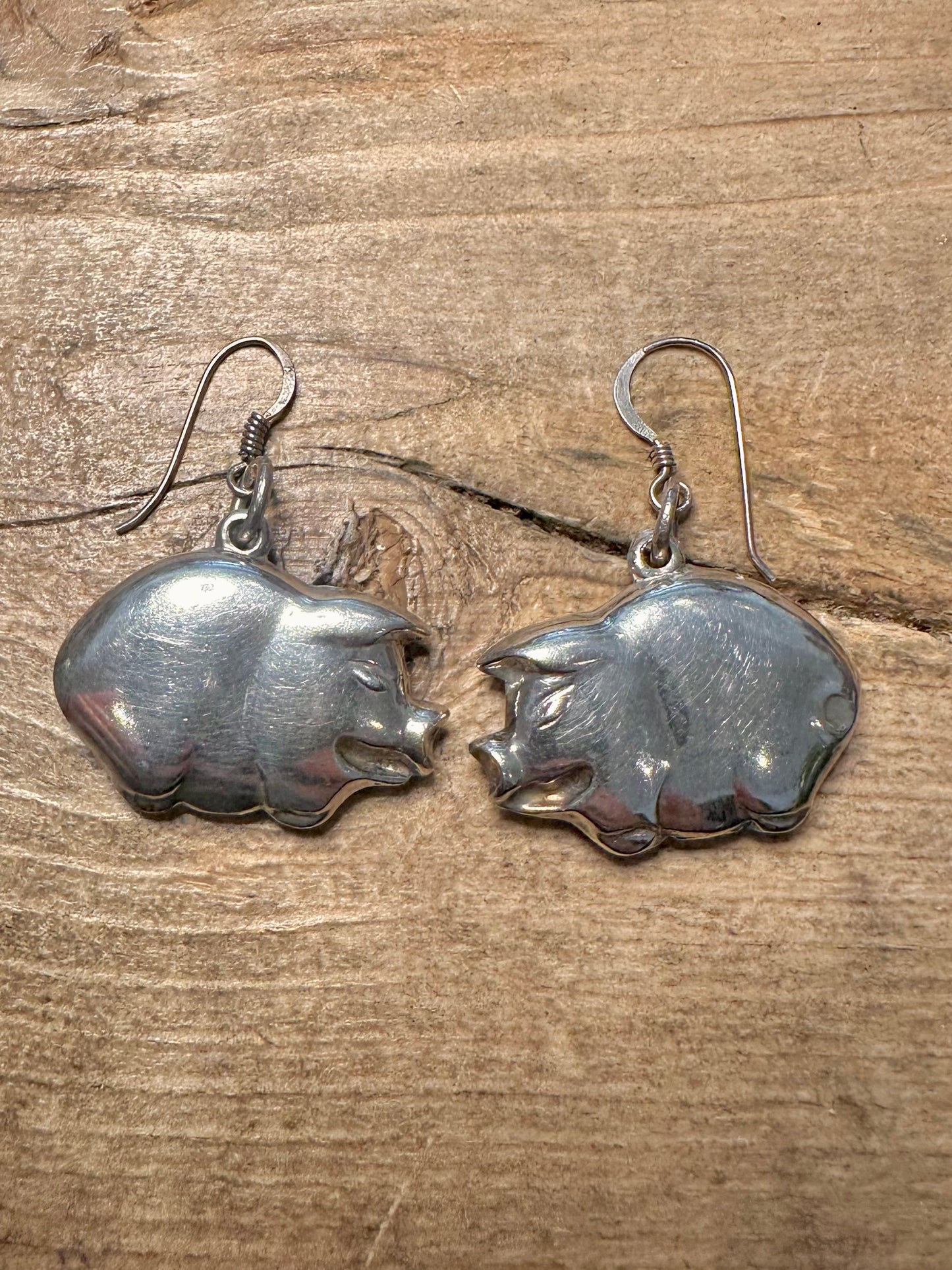 Vintage Chunky Pig 925 Silver Earrings
