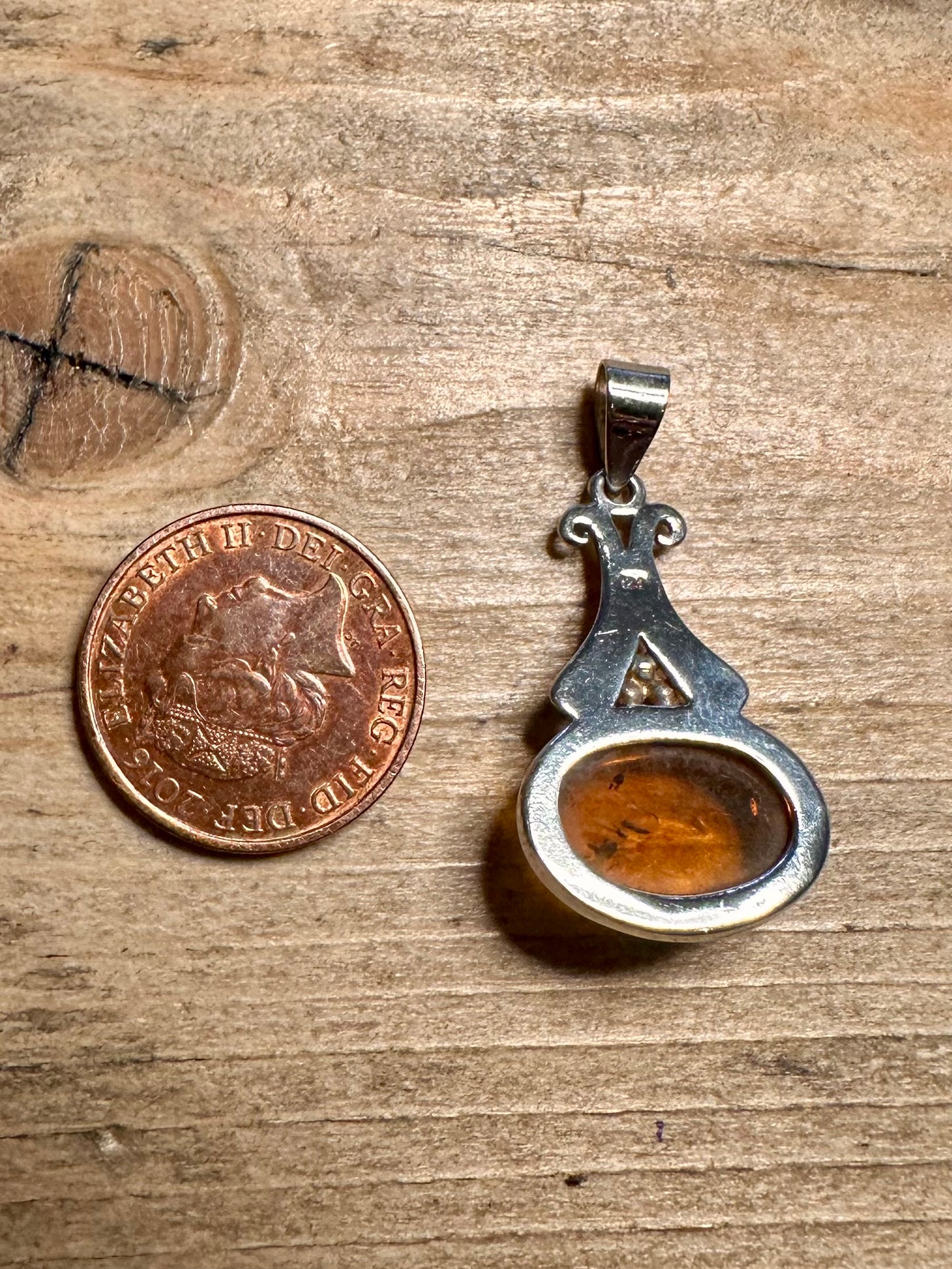 Vintage Amber Ornate 925 Silver Pendant