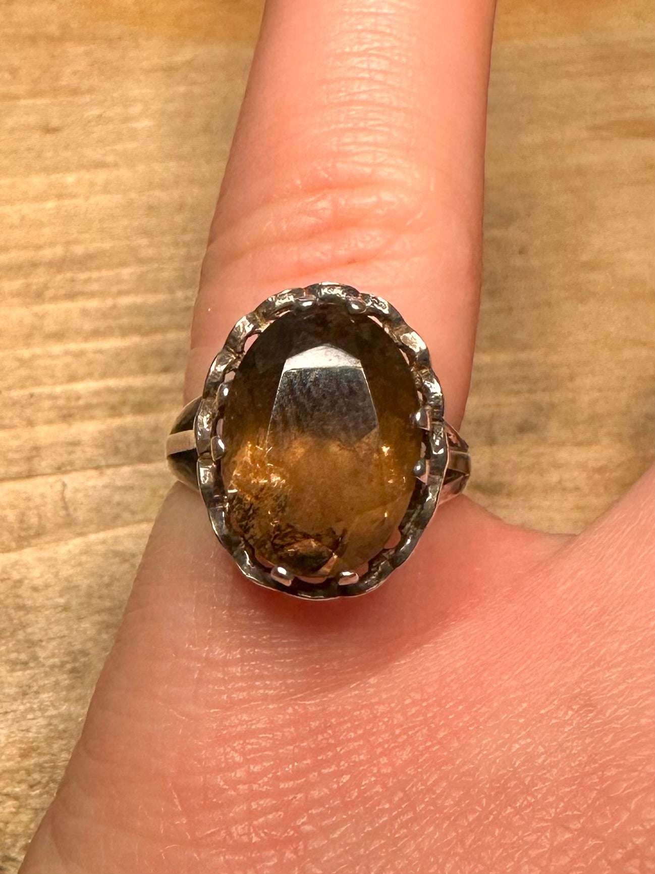 Vintage 1978 Smokey Quarts 925 Silver Size L Ring