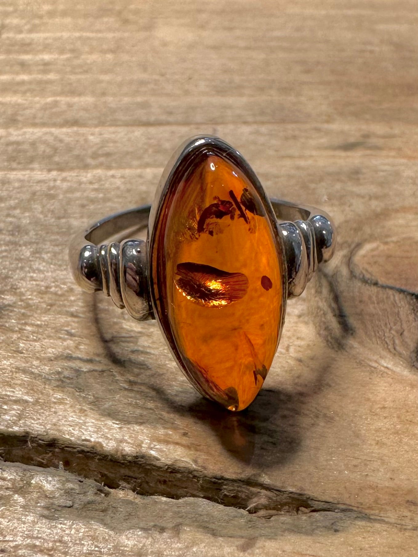 Vintage Amber 925 Silver Size N Ring
