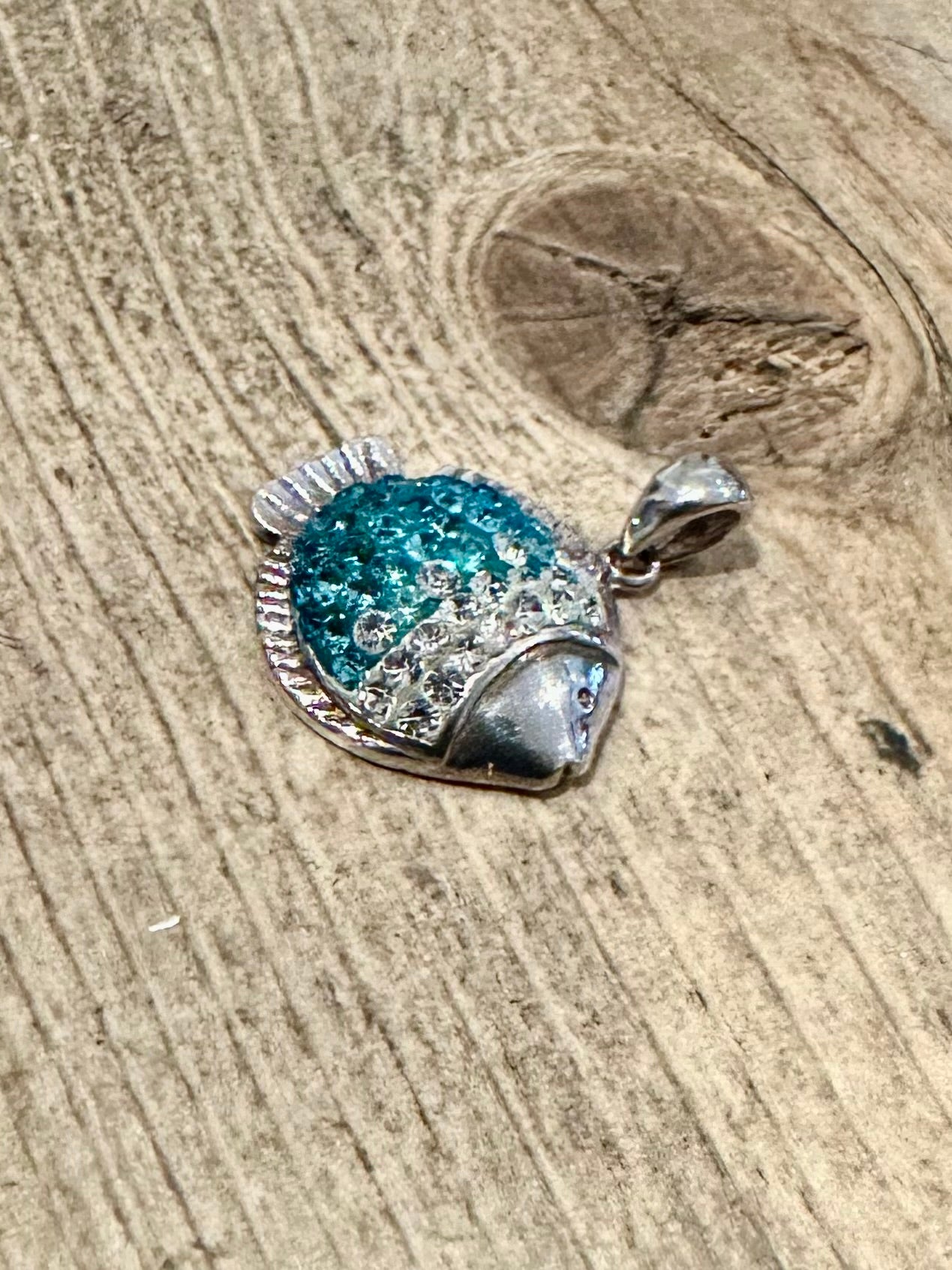 Abstract Blue and White CZ Fish 925 Silver Pendant