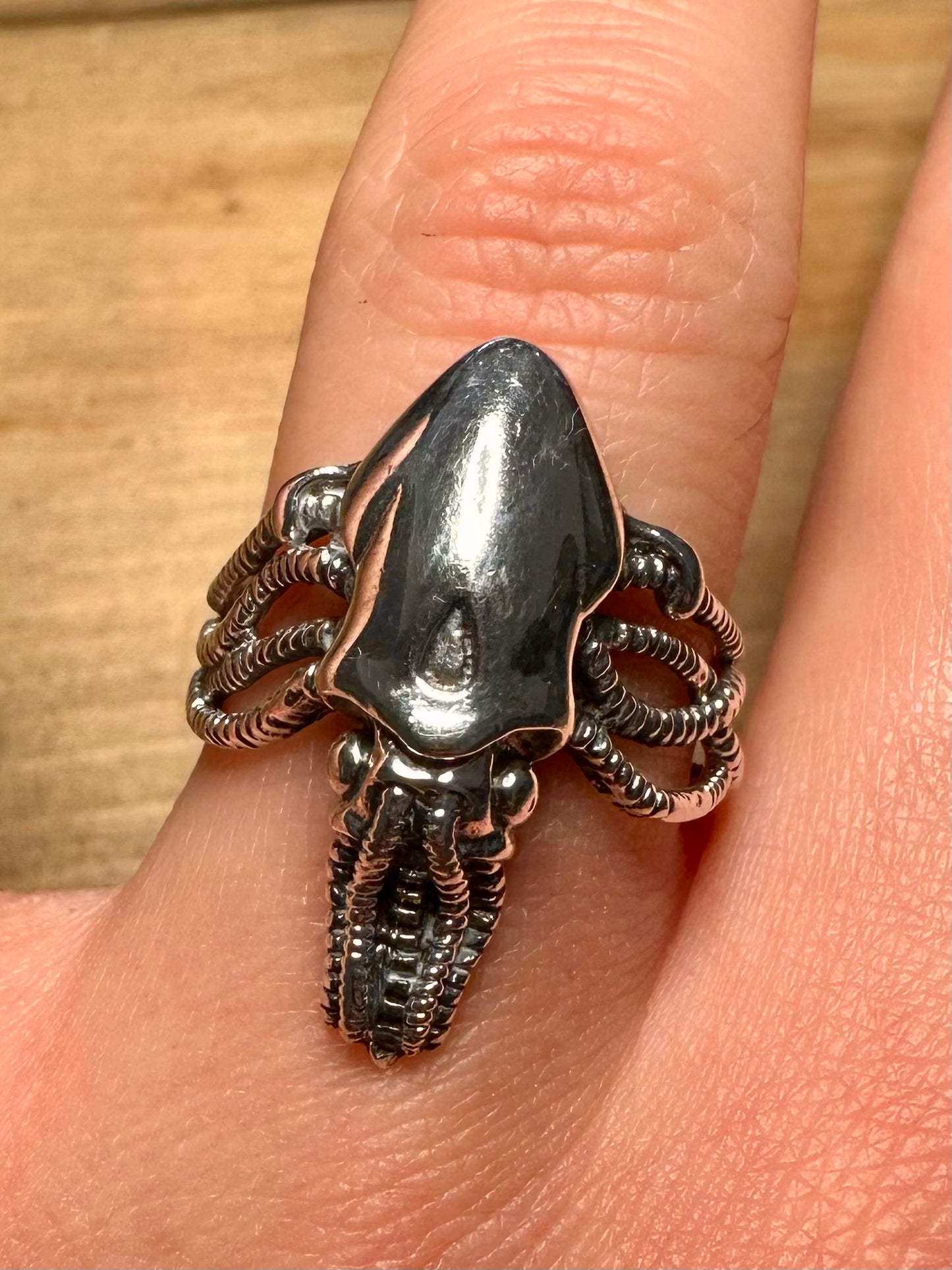 Vintage Squid Textured 925 Silver Size S1/2 Ring