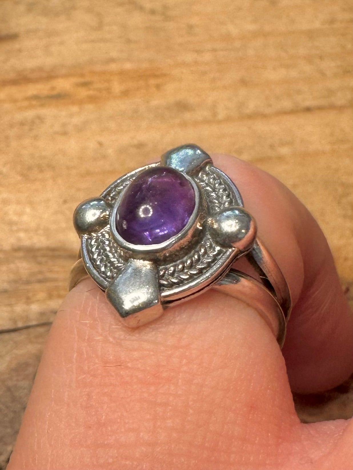 Vintage Amethyst Boho 925 Silver Size K Ring