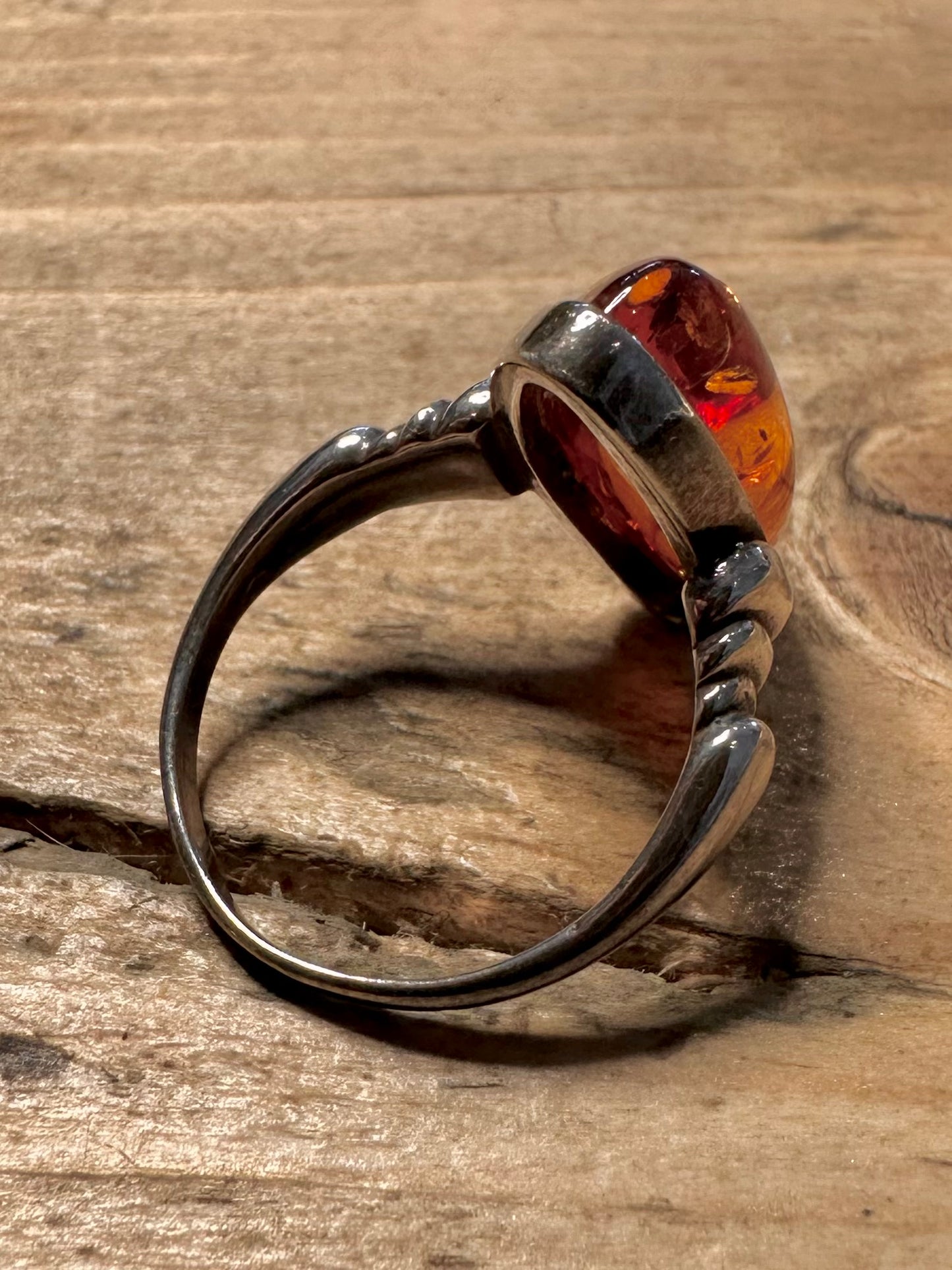 Vintage Amber 925 Silver Size N Ring