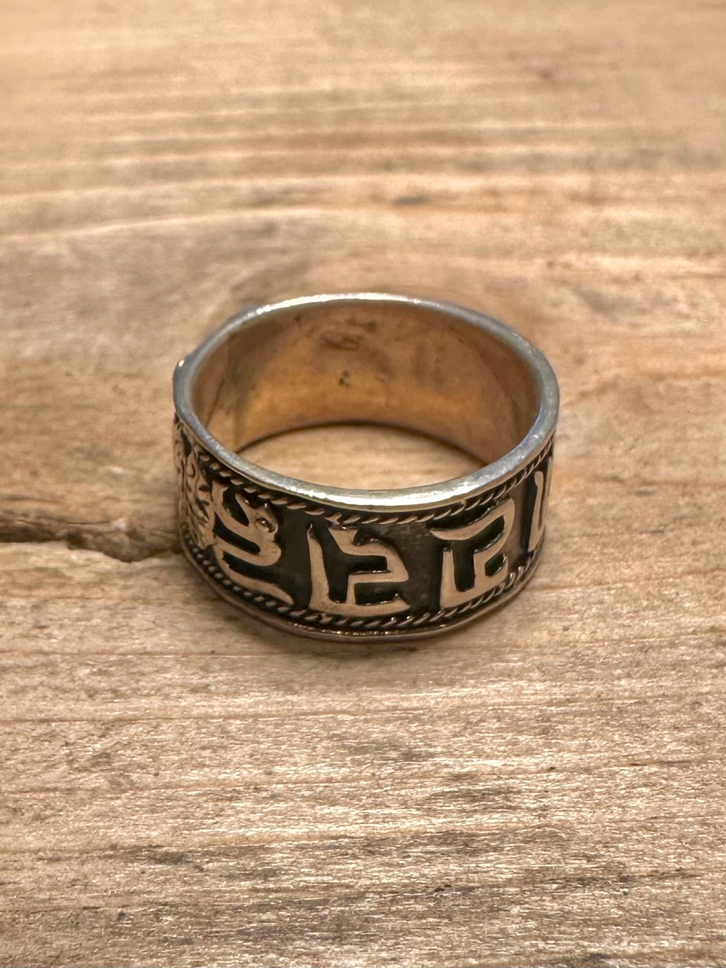 Vintage Om Mani Band 925 Silver Size M1/2 Ring