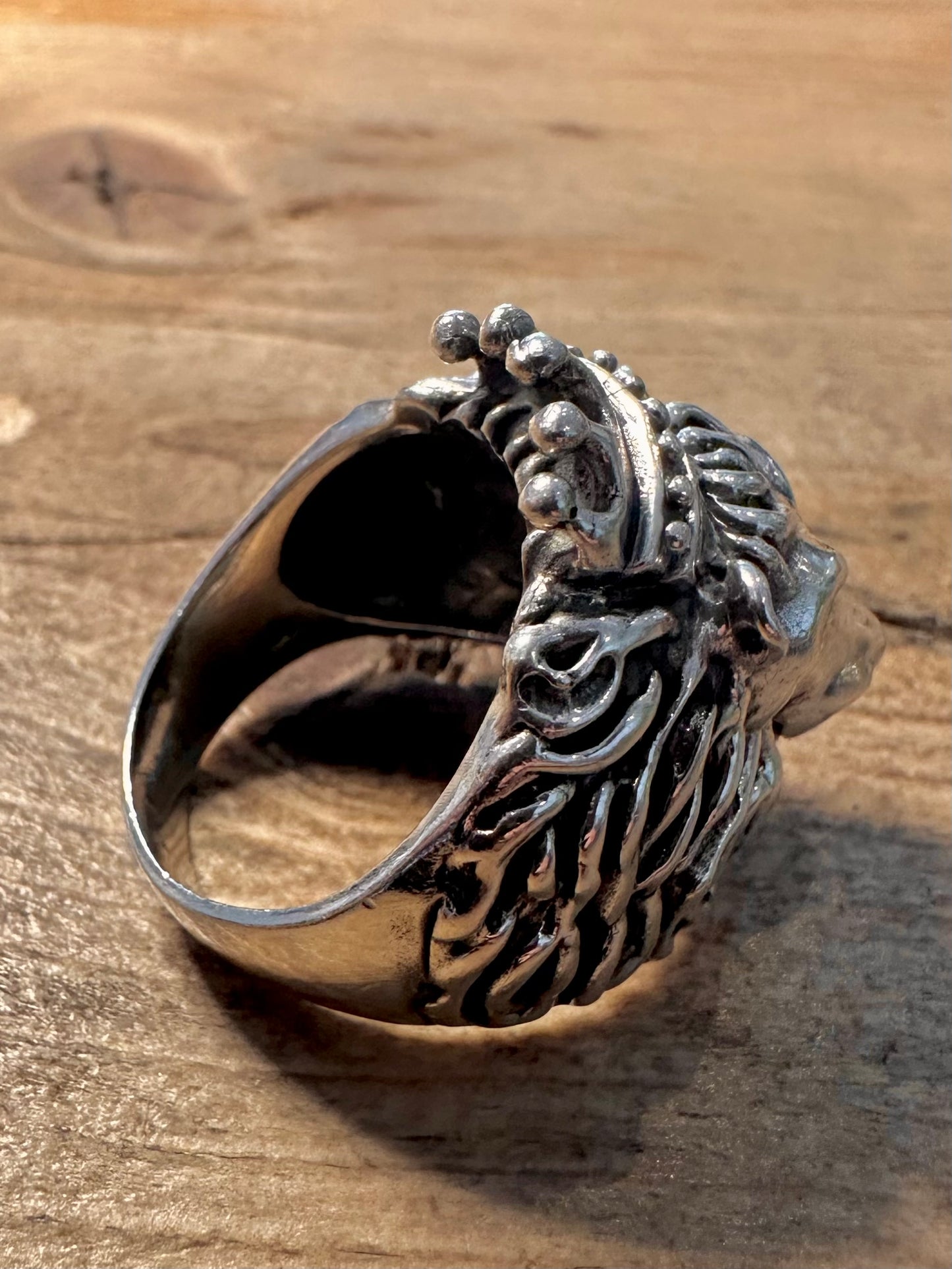 Vintage Large Lion King Head 925 Silver Size W Ring