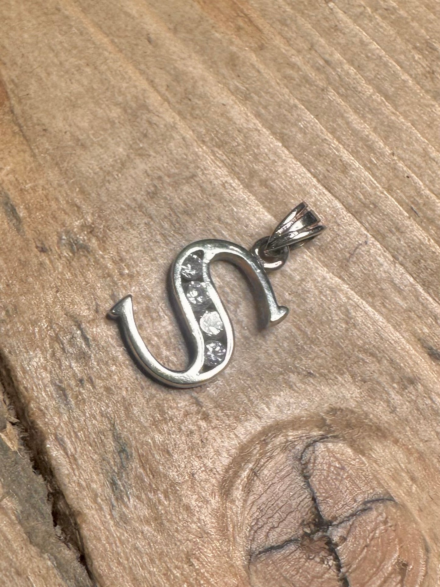 Vintage S Letter CZ Stone 925 Silver Pendant