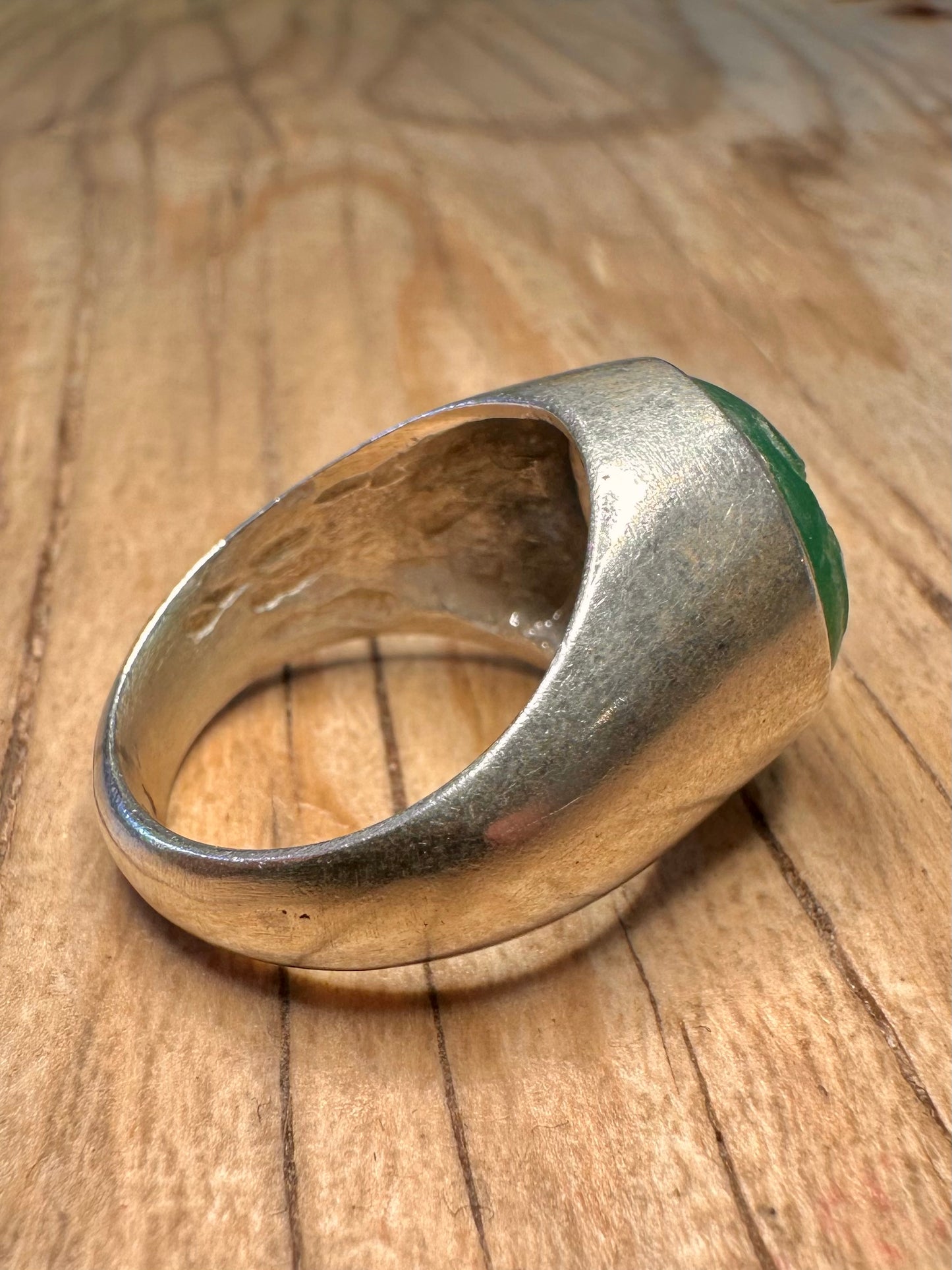 Vintage Animal Chrysoprase Intaglio Signet 925 Sterling Silver Size Q1/2 Ring