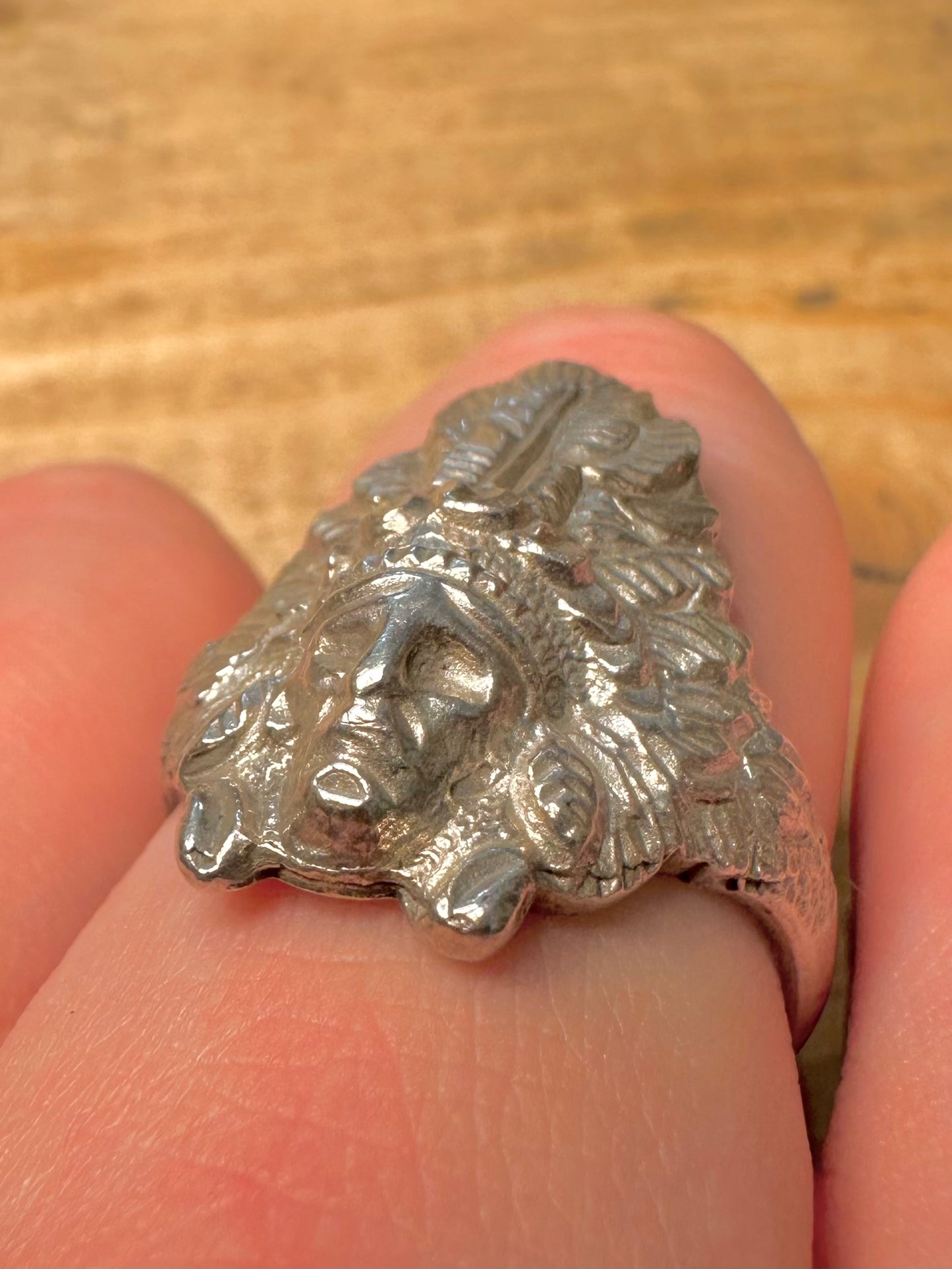 Vintage Native American Head 925 Silver Size U1/2 Ring