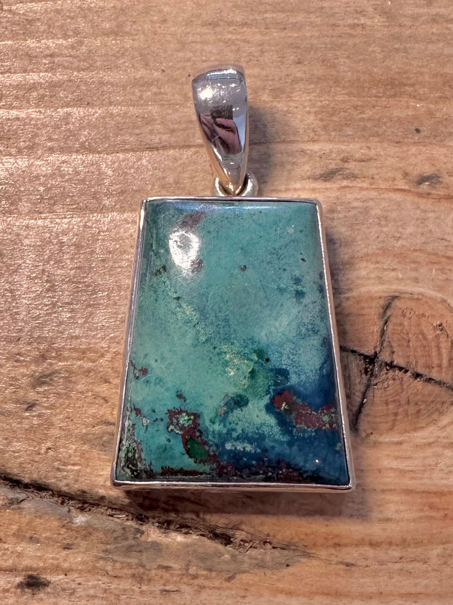 Abstract Turquoise Rectangular 925 Silver Pendant