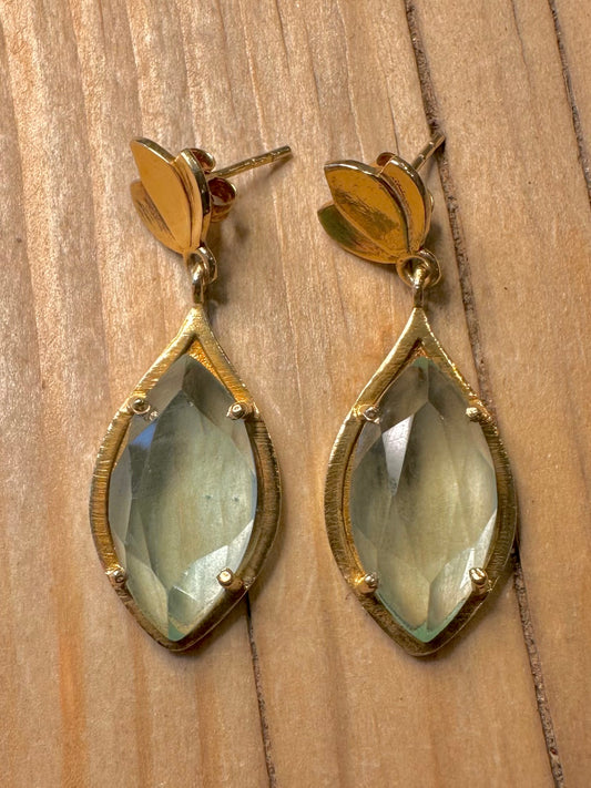 Abstract Blue Stone Gold on Silver 925 Silver Earrings