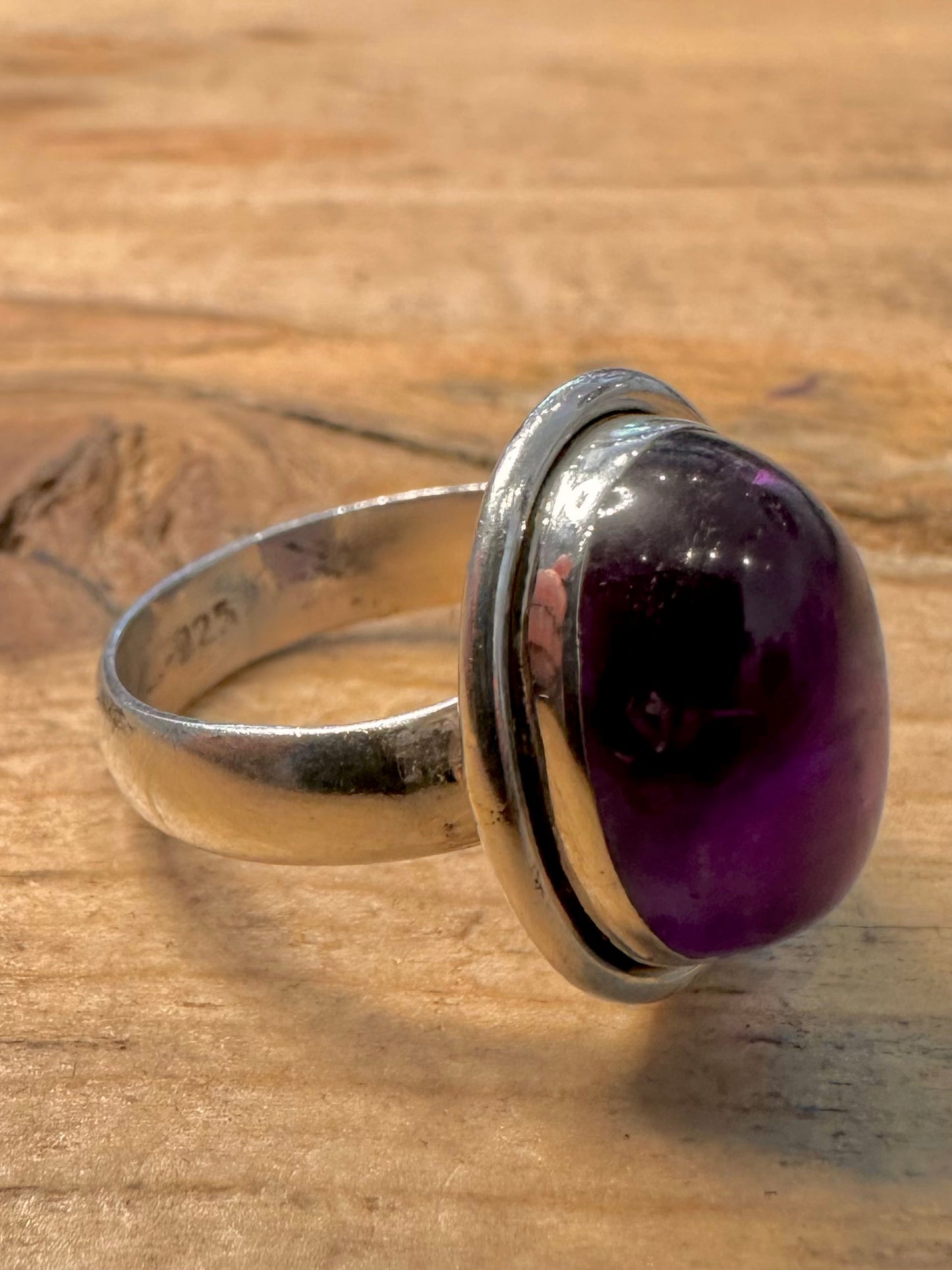 Vintage Amethyst Oval 925 Silver Size Q Ring