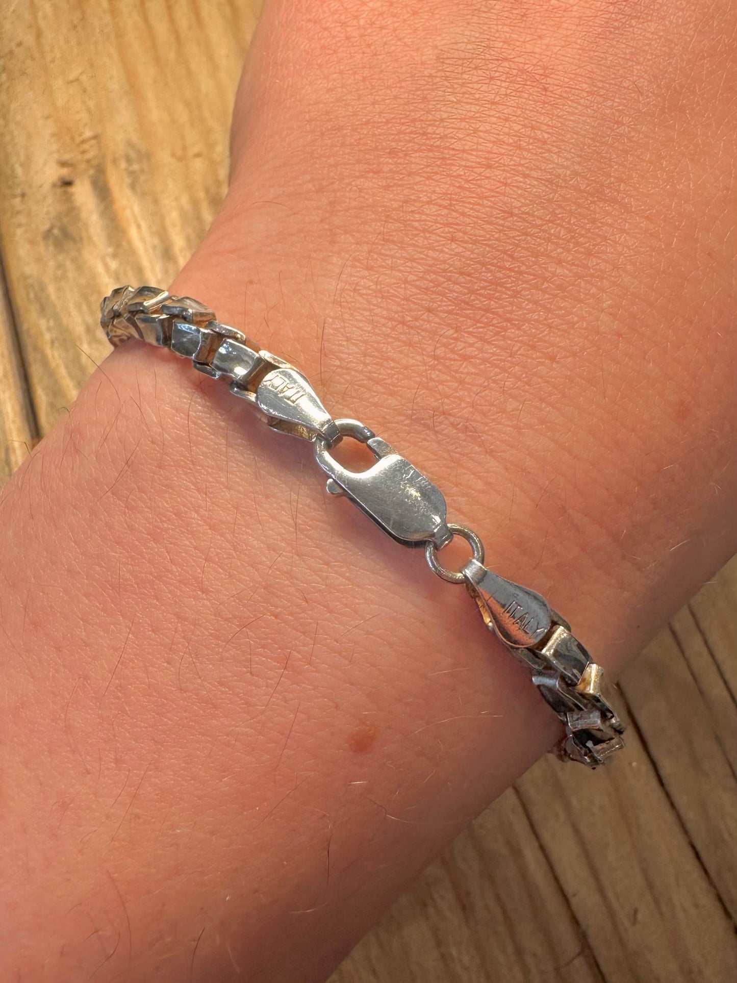 Vintage Hammered Twisted Box Chain 925 Sterling Silver 8.5 inch Bracelet