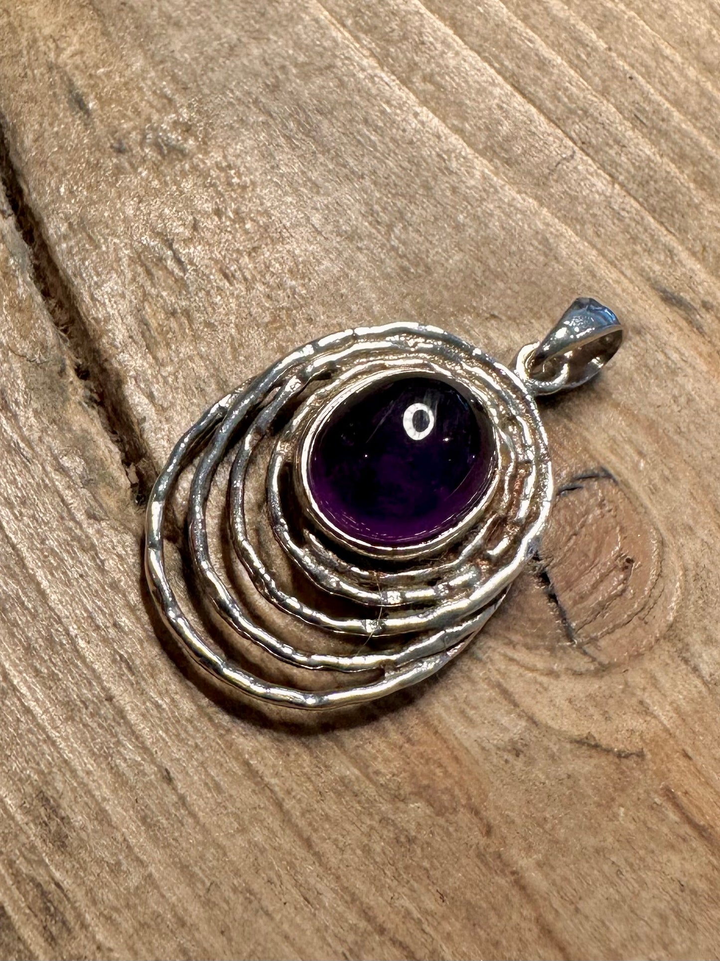 Abstract Amethyst Textured 925 Silver Pendant