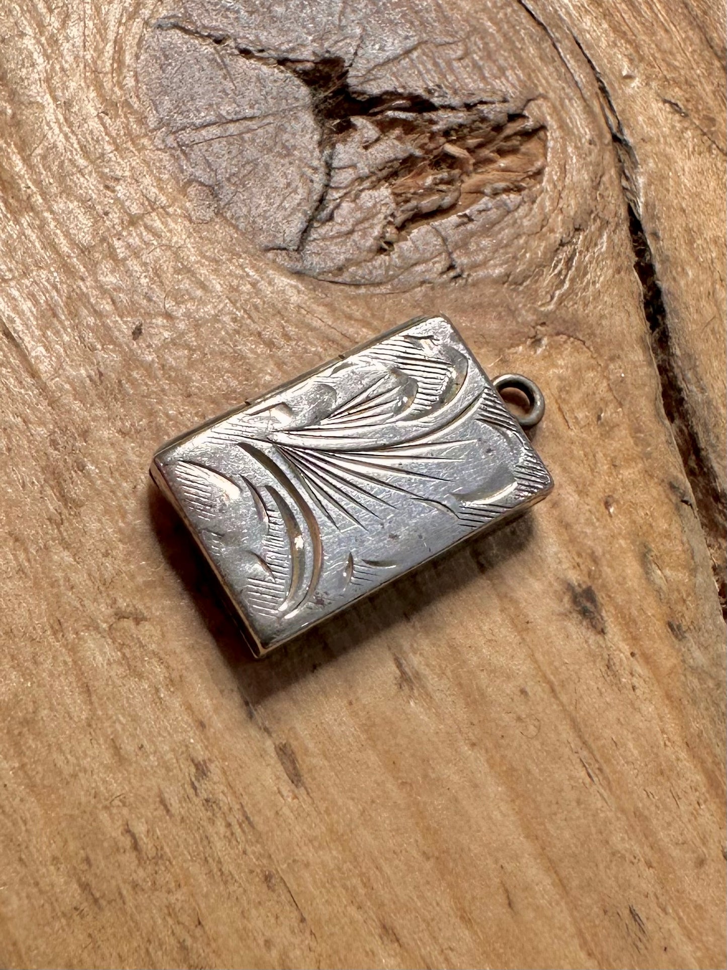 Vintage Rectangle Engraved 925 Silver Locket Pendant