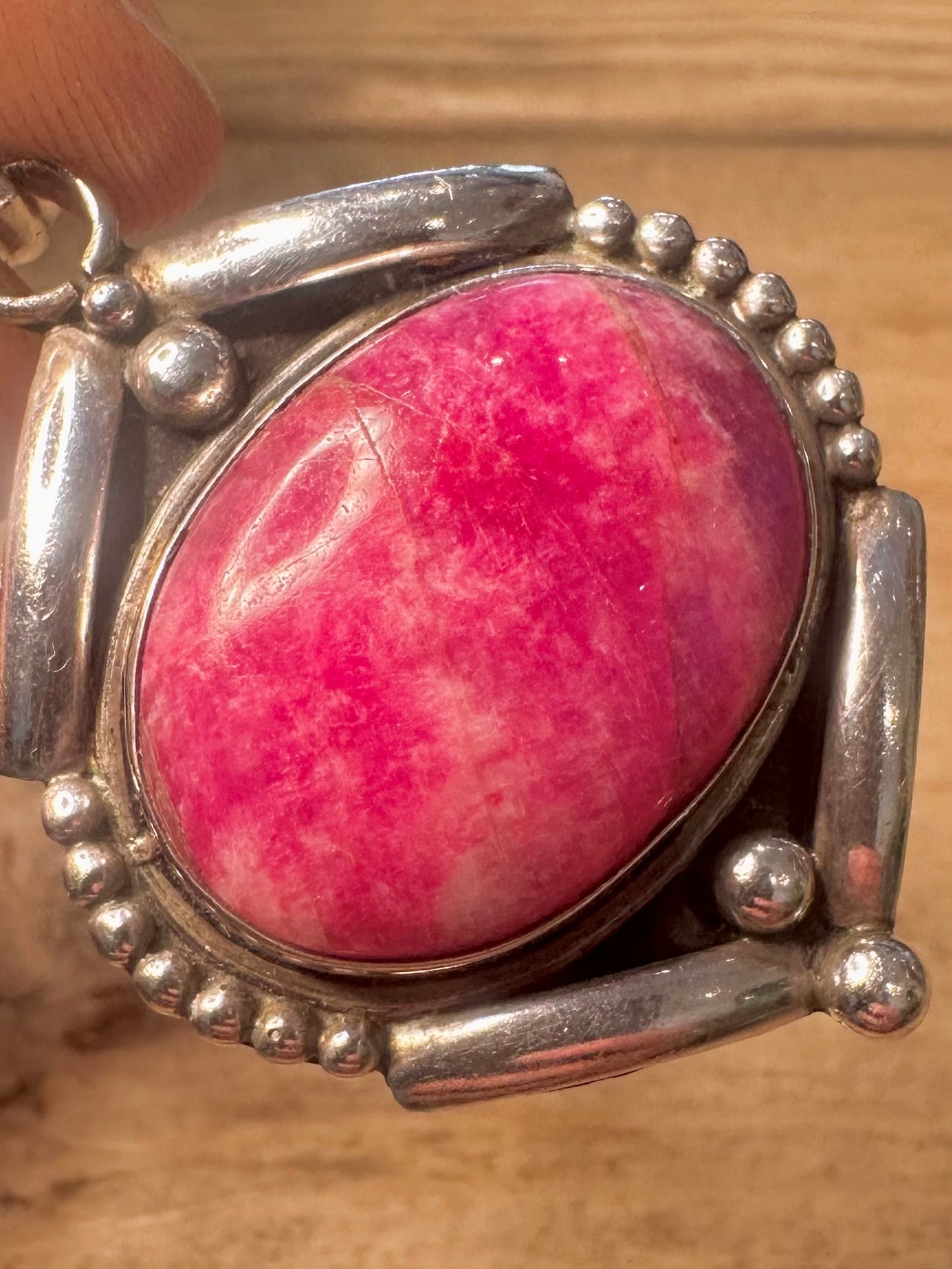 Vintage Pink Moonstone Boho 925 Silver Pendant