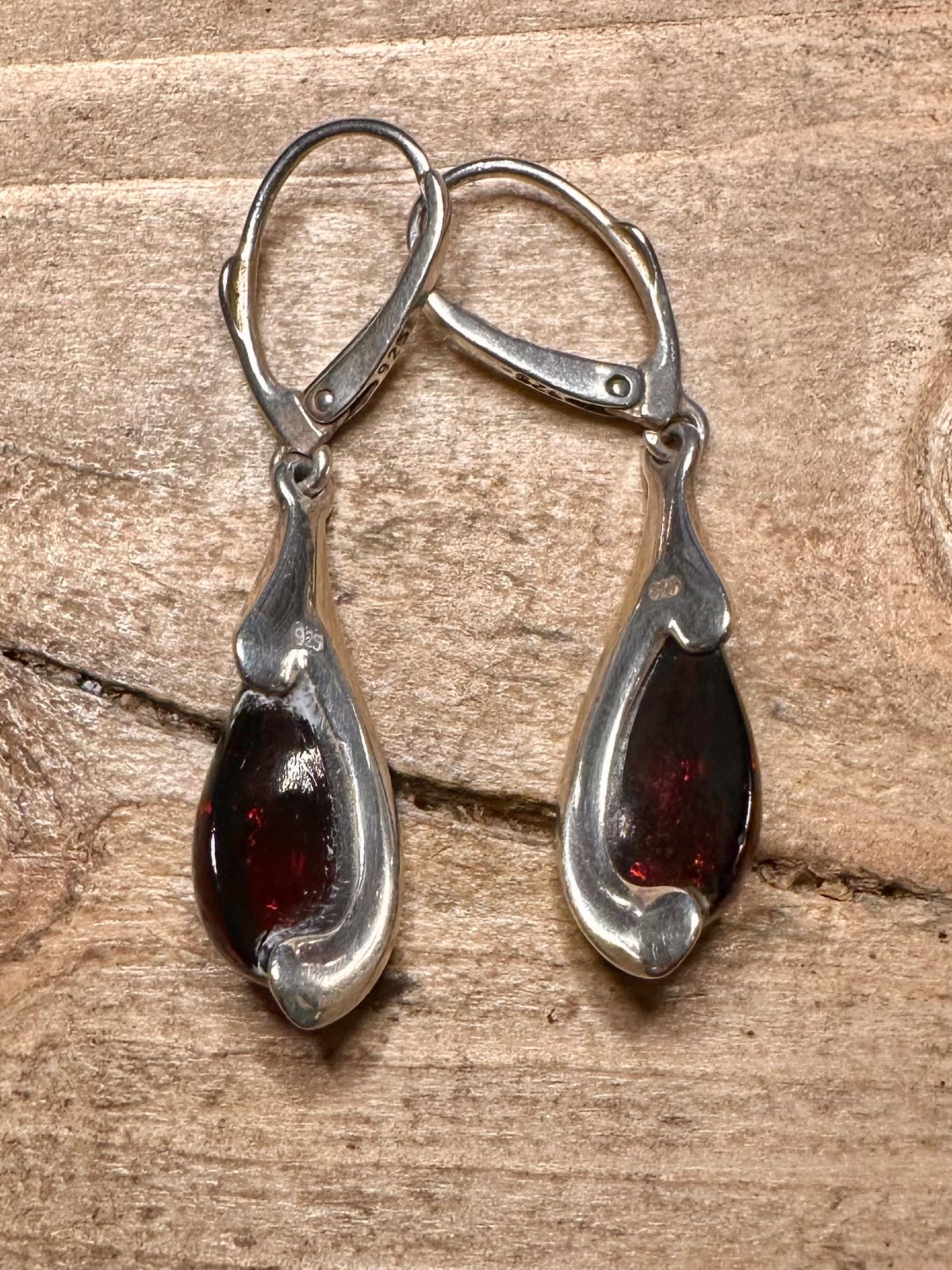 Vintage Amber Dangle 925 Silver Earrings