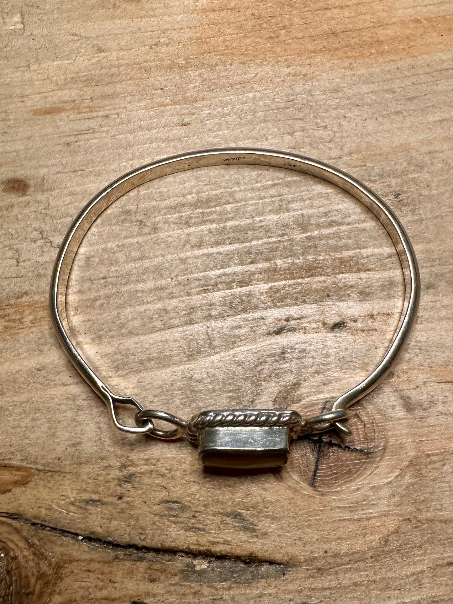 Vintage Amber Rectangle 925 Silver Mexico Bangle