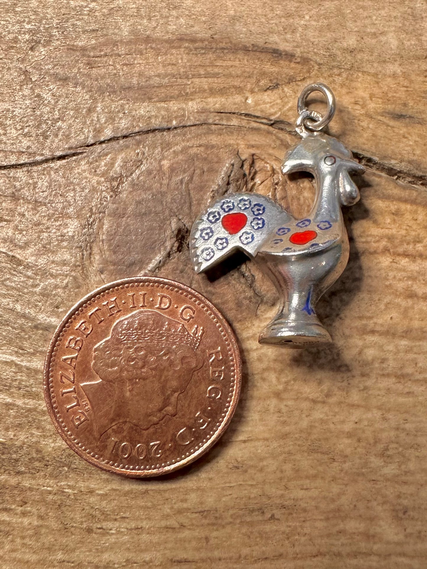 Vintage Portuguese Rooster Enamel 925 Silver Charm Pendant