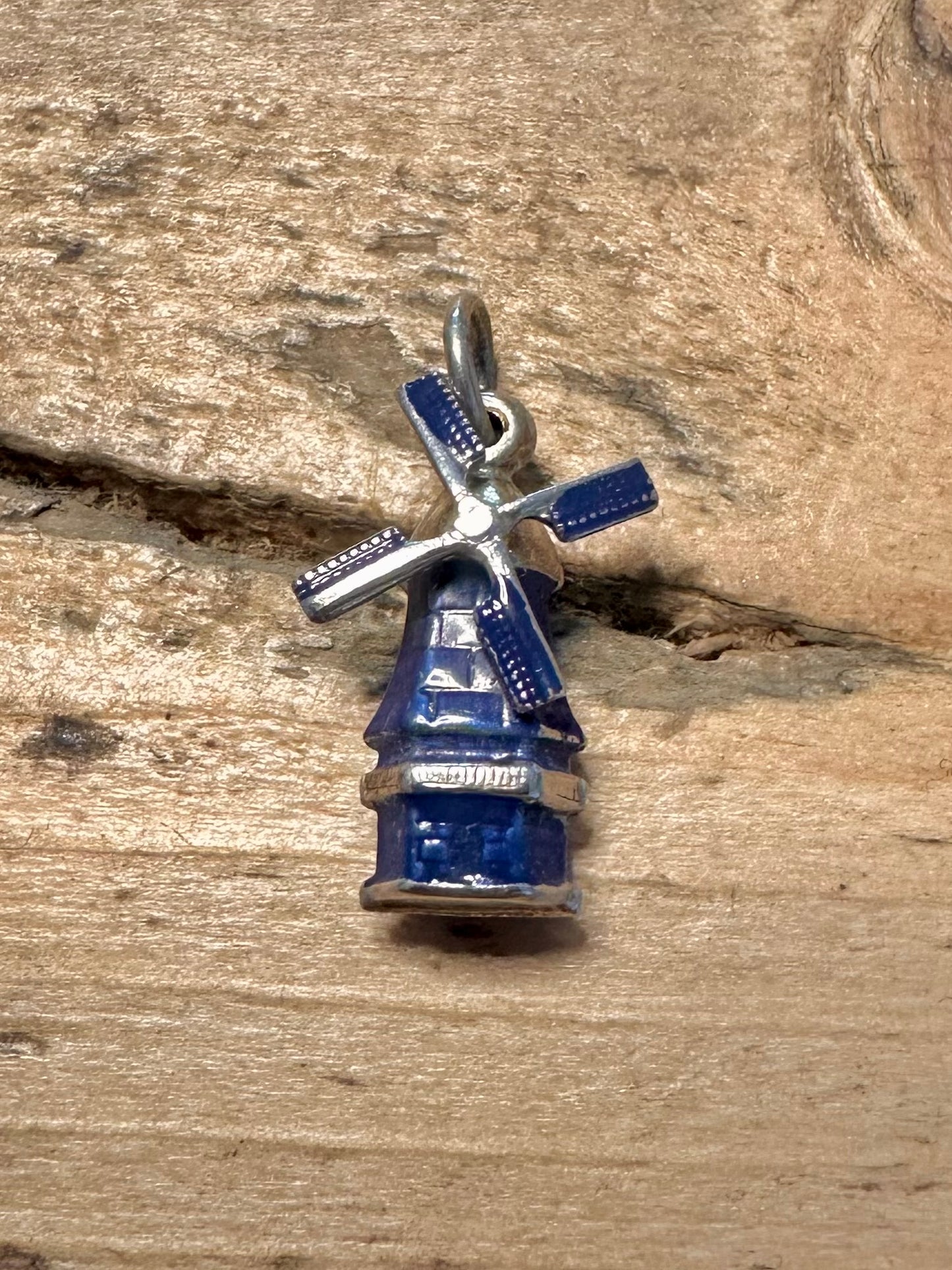 Vintage Blue Enamel Windmill 925 Silver Charm Pendant