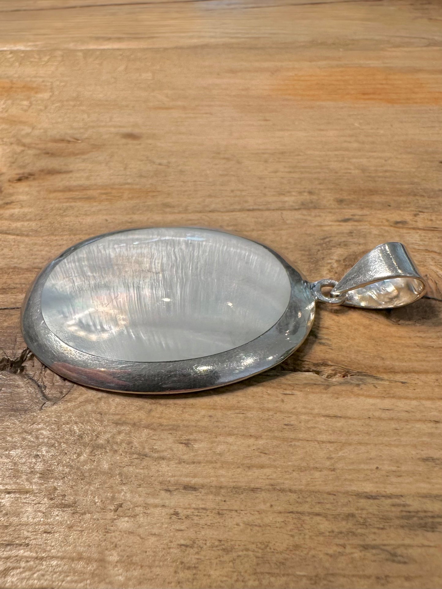 Modern Large Oval Mother of Pearl 925 Silver Pendant