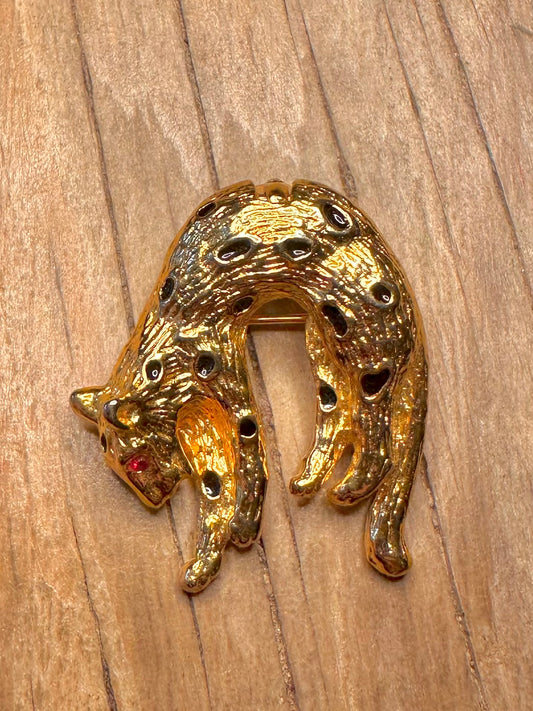 Vintage Cartier Panther Style Gold Tone Costume Brooch Pendant