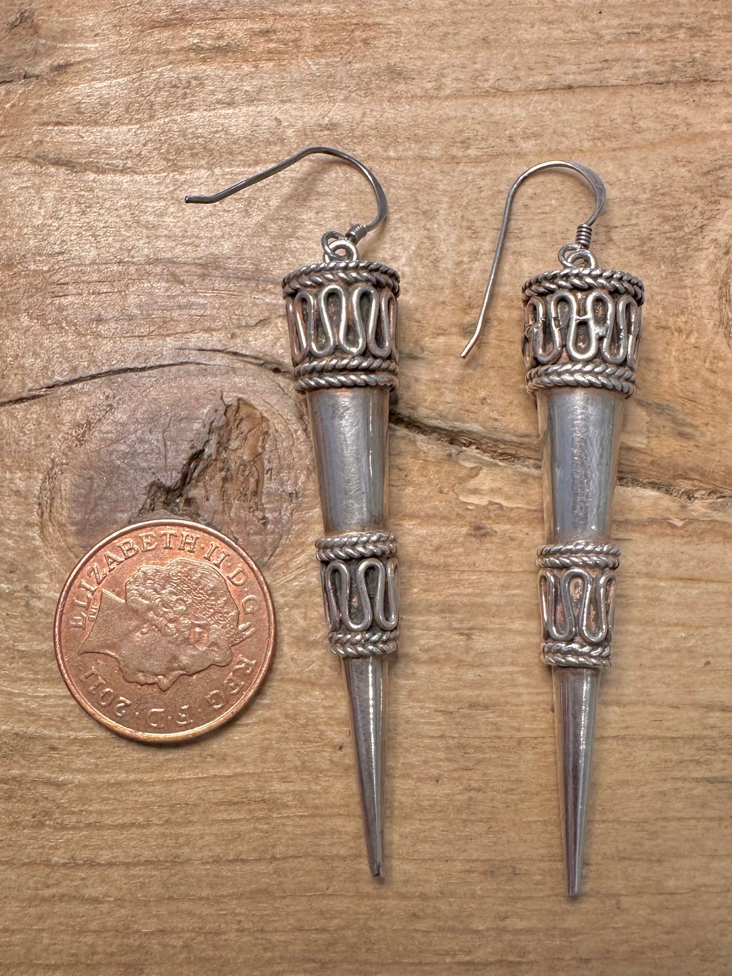 Vintage Tribal Spike Long 925 Silver Earrings