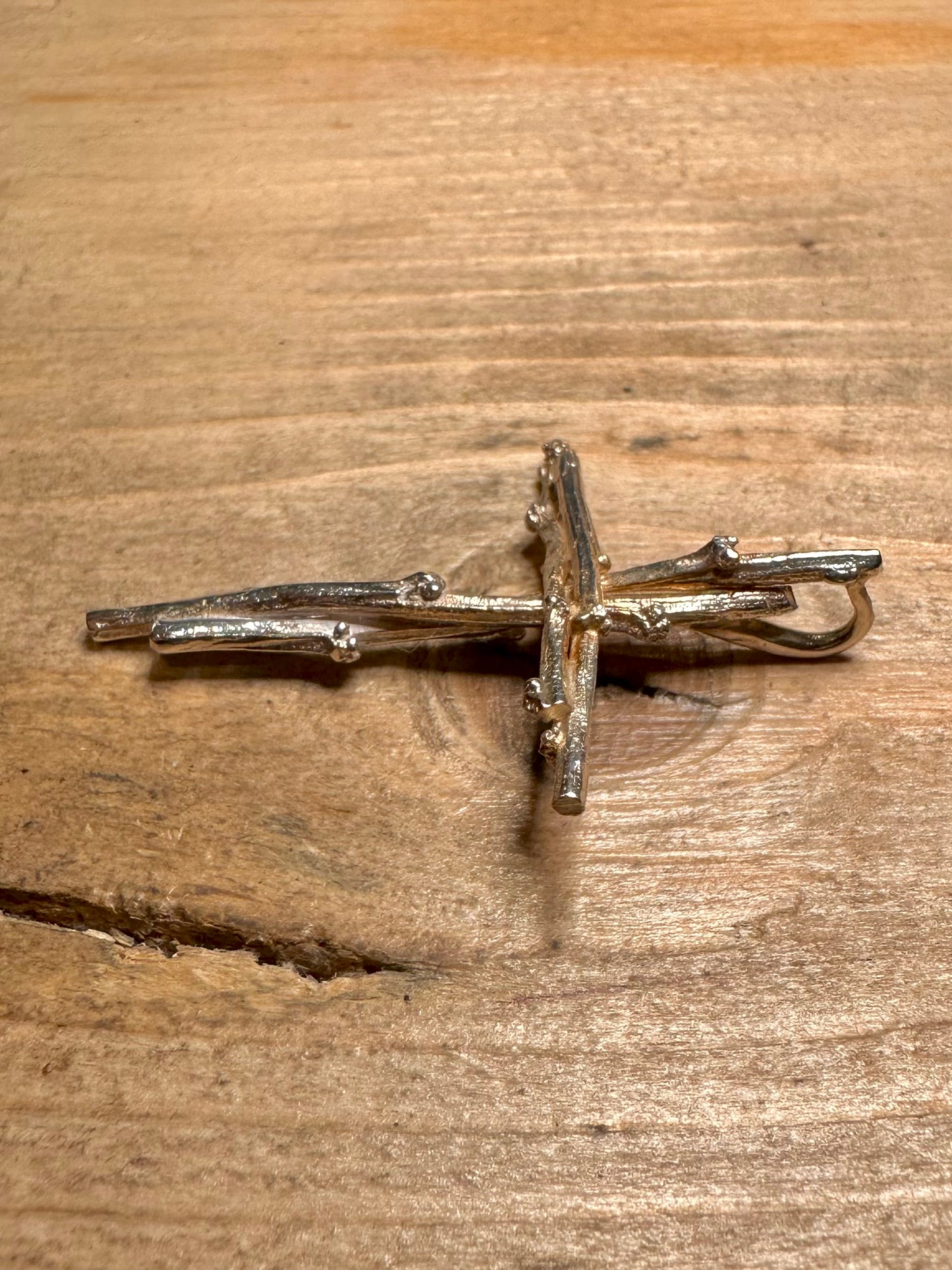 Vintage Bark Effect Cross 925 Silver Pendant