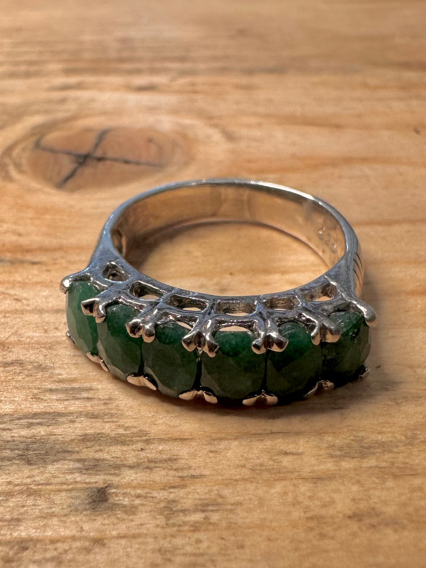 Vintage Large Green Band 925 Silver Size Q Ring