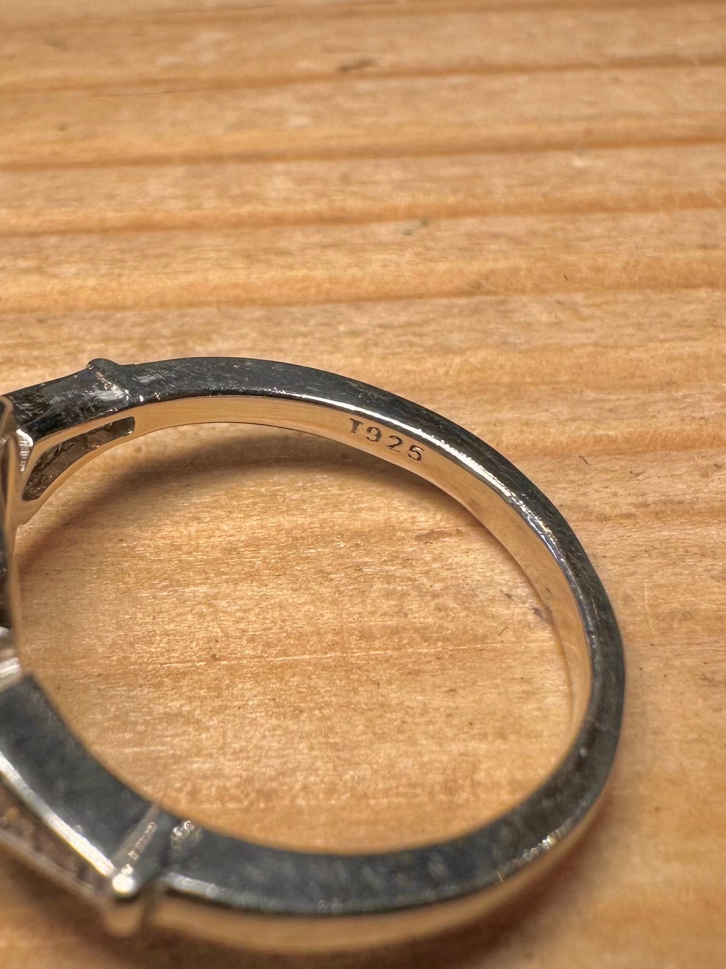 Modern Opal and CZ 925 Sterling Silver Size J1/2 Ring