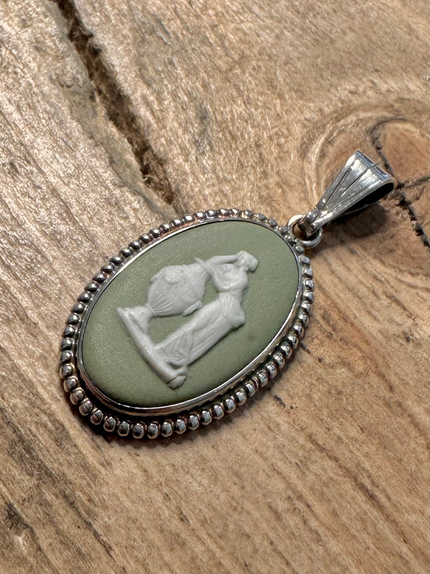 Vintage Green Wedgwood 925 Silver Made in England Pendant