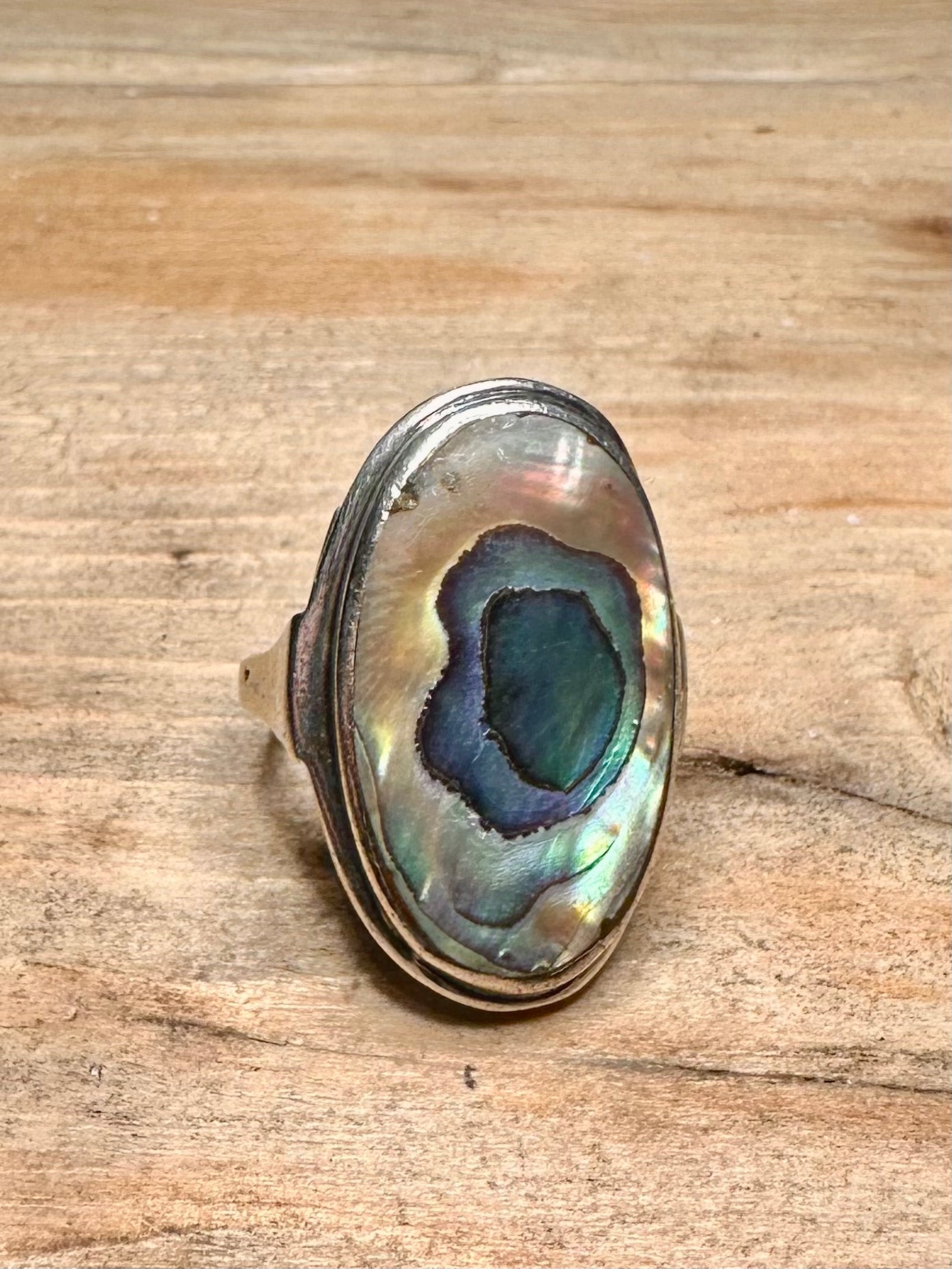 Vintage Raw Abalone Oval 925 Silver Size M Ring