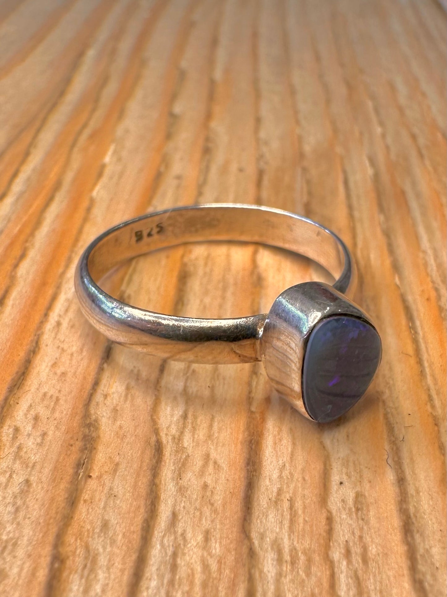 Modern Blue Opal 925 Sterling Silver Size R1/2 Ring