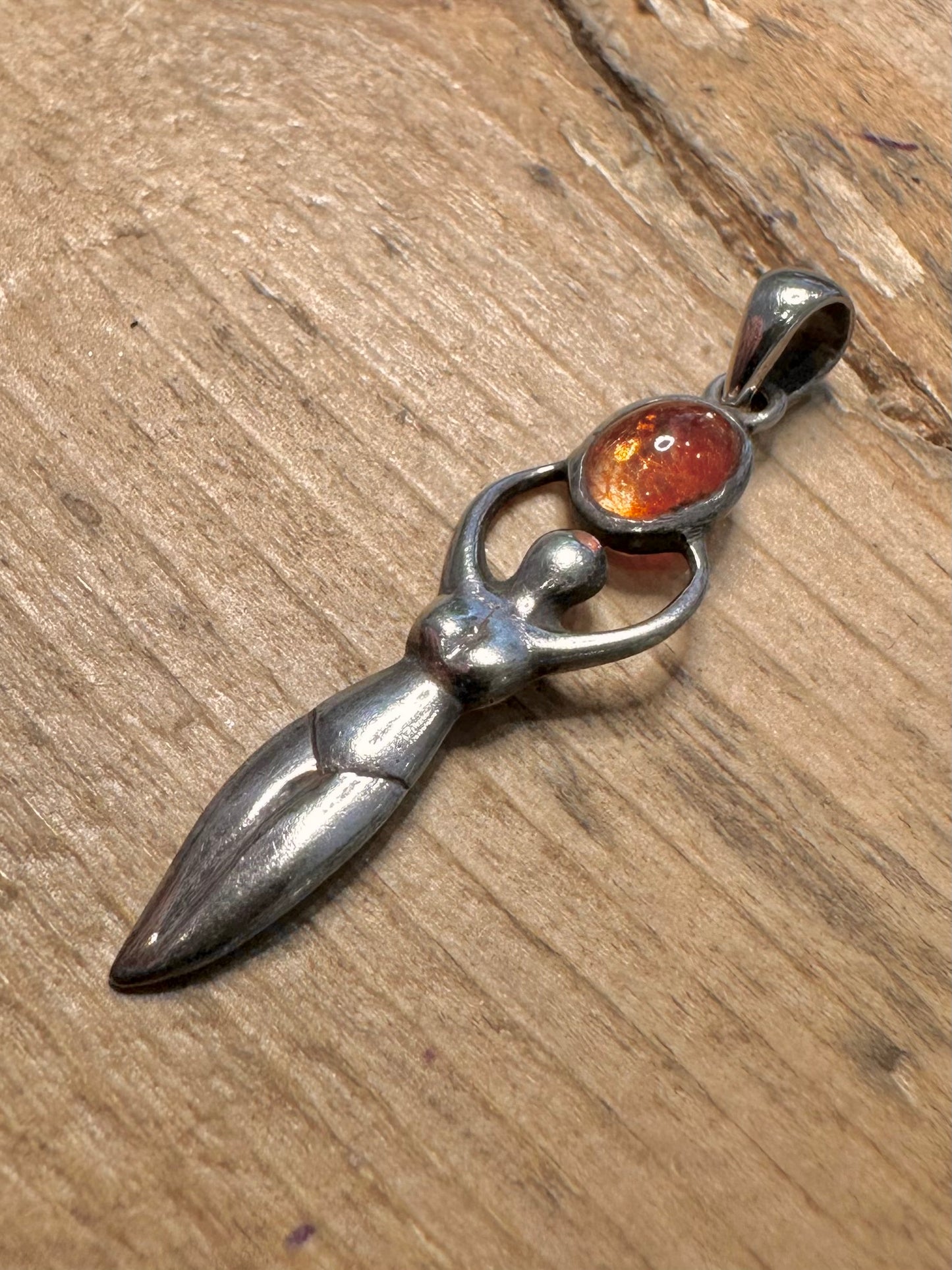 Vintage Goddess Orange Stone 925 Silver Pendant