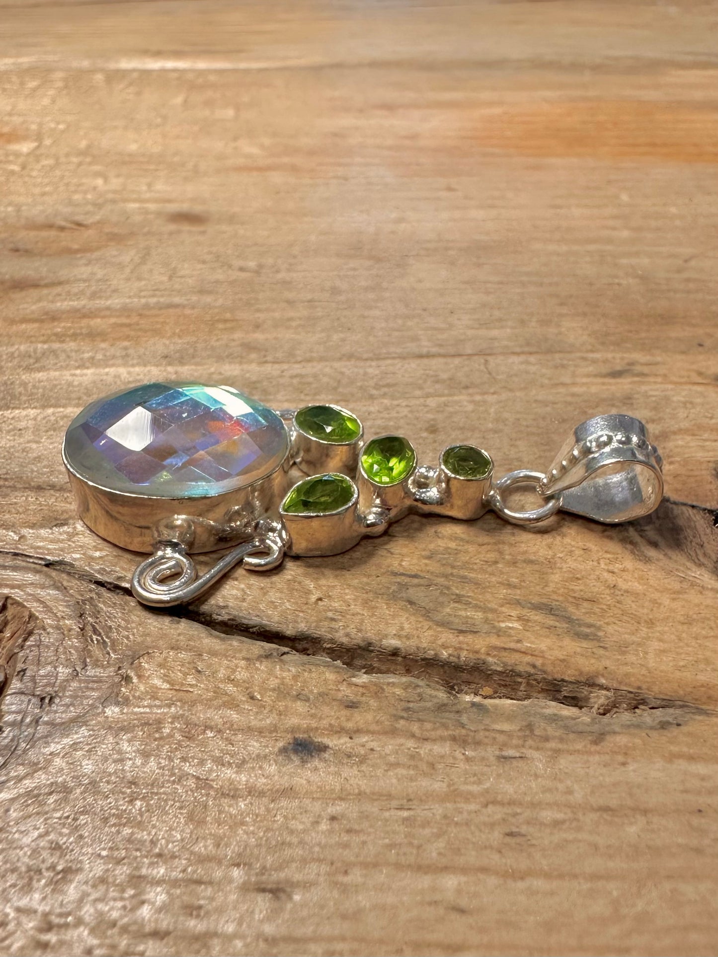 Vintage Ornate Peridot and Multi Colour Stone 925 Silver Pendant