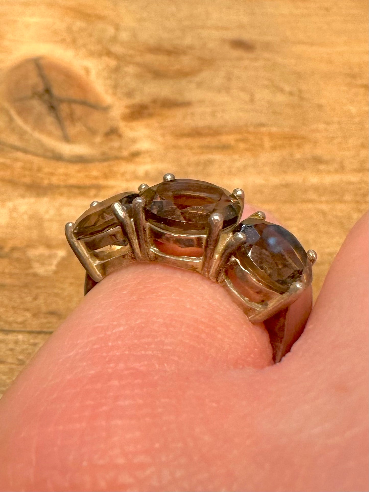 Vintage Smokey Quarts 925 Silver Size N Ring