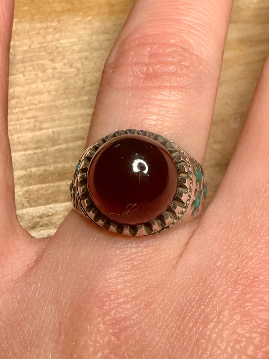 Vintage Dark Red and Blue 925 Silver Size S Ring