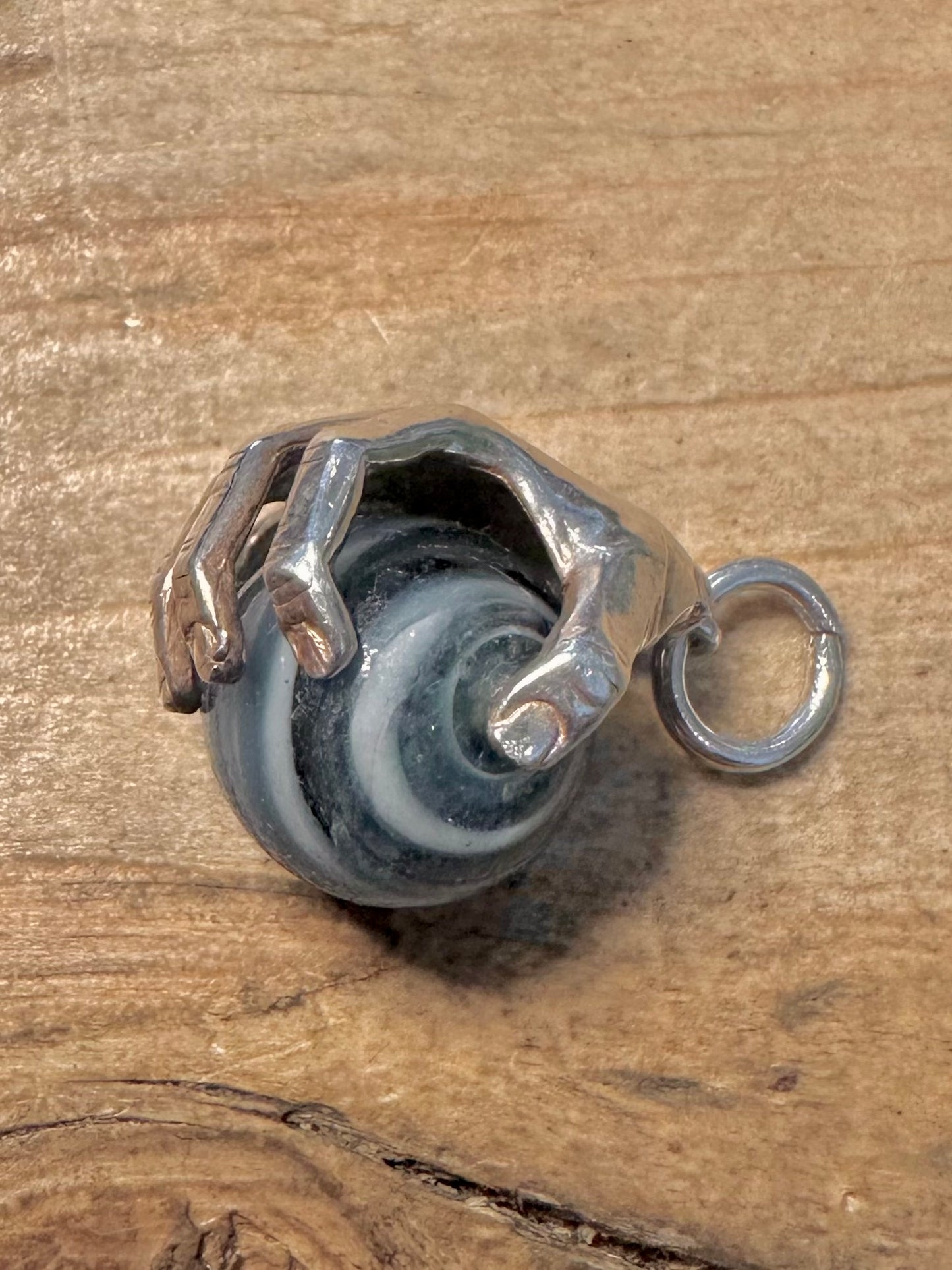Vintage Hand Holding Marble 925 Silver Pendant