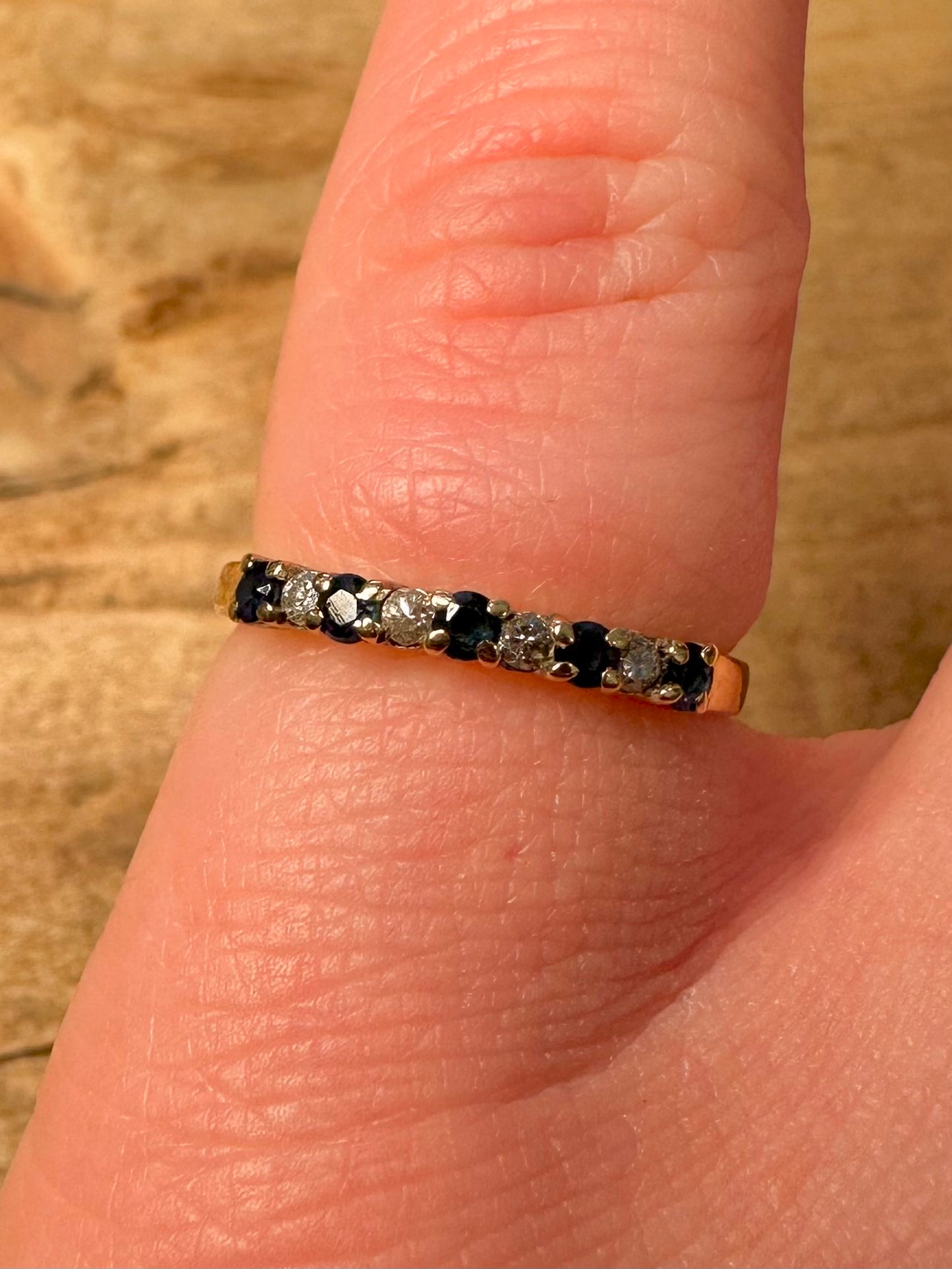 Vintage 1989 9ct Gold Sapphire and Diamond 375 Size L Ring