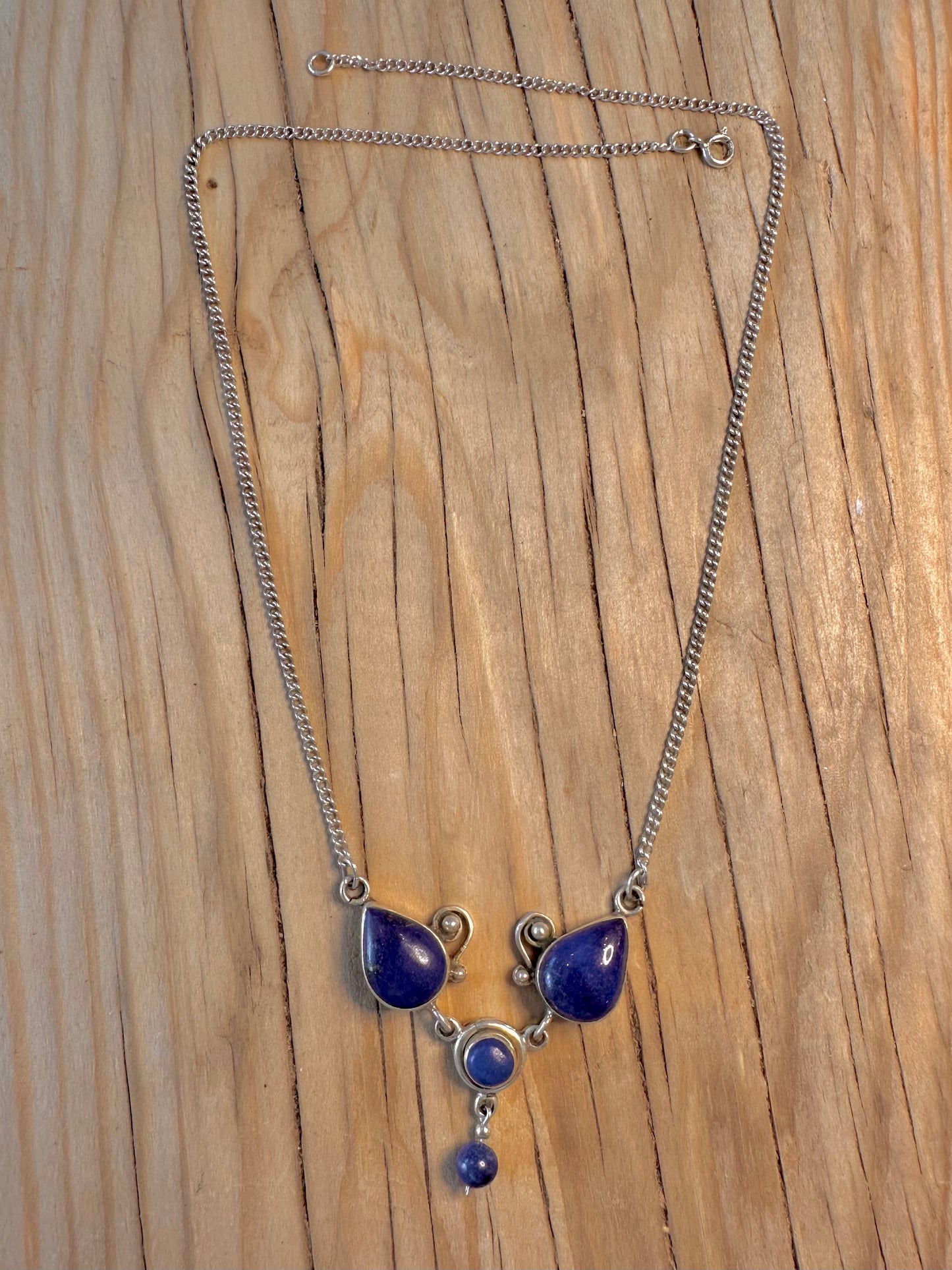 Vintage Lapis Boho 925 Silver 16 inch Necklace